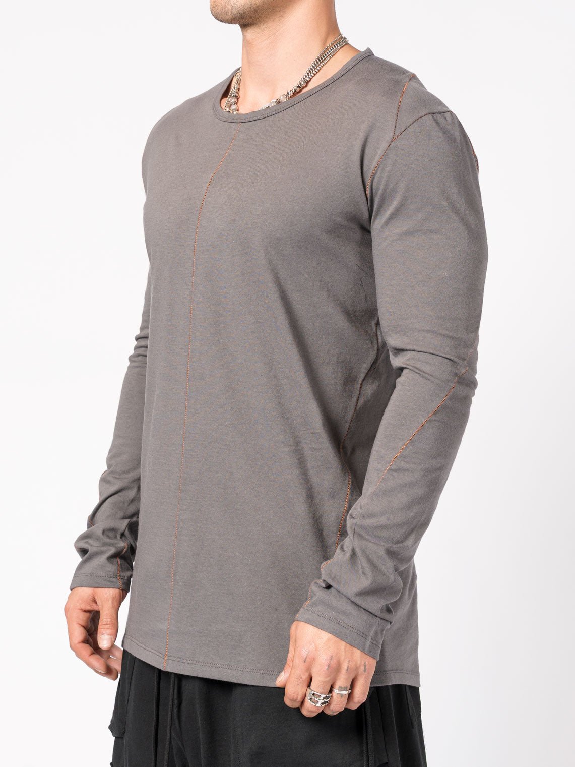 Long - Sleeve T-Shirt with Contrast Stitching - by D.HYGEN