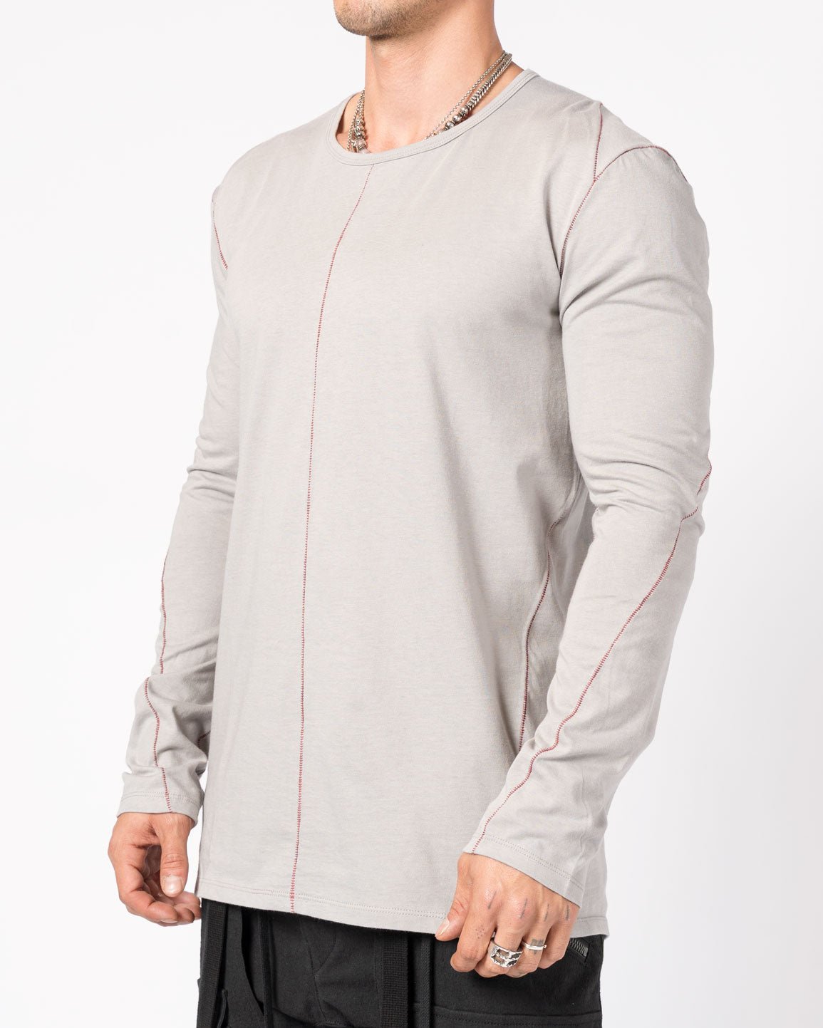 Long - Sleeve T-Shirt with Contrast Stitching - by D.HYGEN