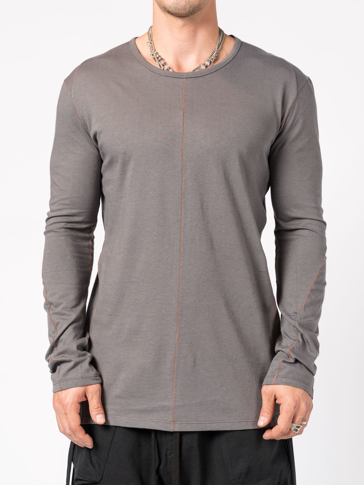 Long - Sleeve T-Shirt with Contrast Stitching - by D.HYGEN