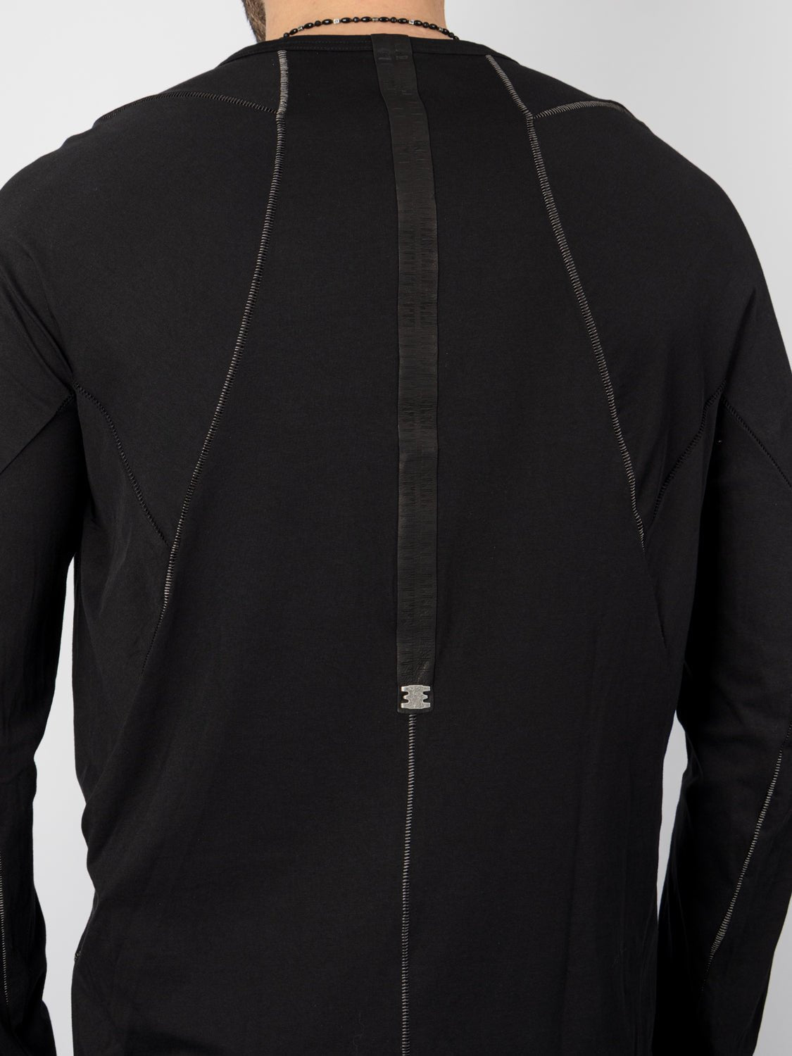 Long Sleeve T-Shirt with Leather Spine Detail - by ISAAC SELLAM