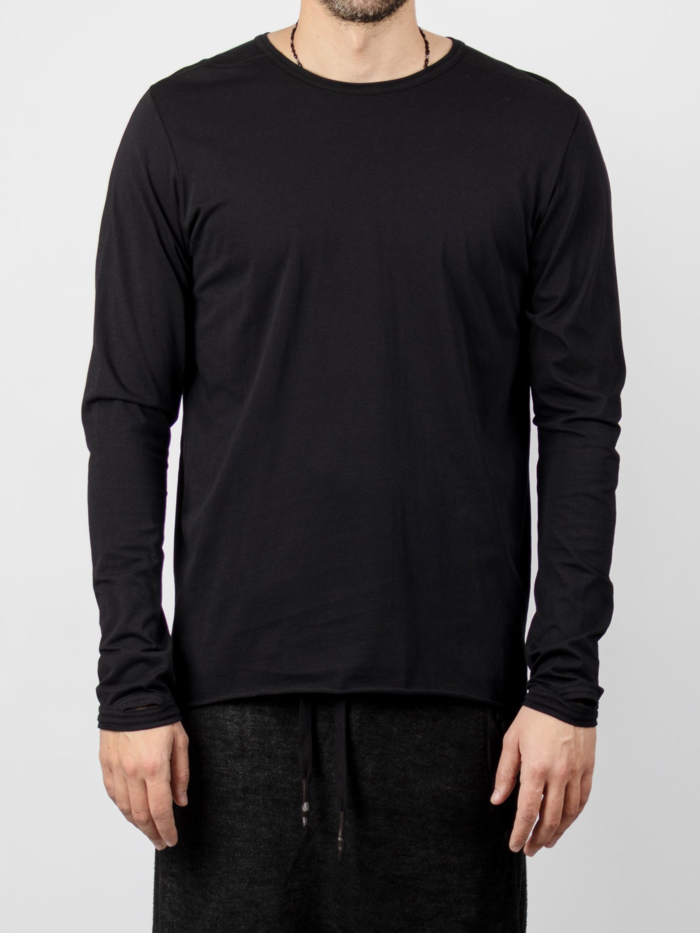 Long Sleeve T-Shirt with Vertical Leather Insert - by ISAAC SELLAM