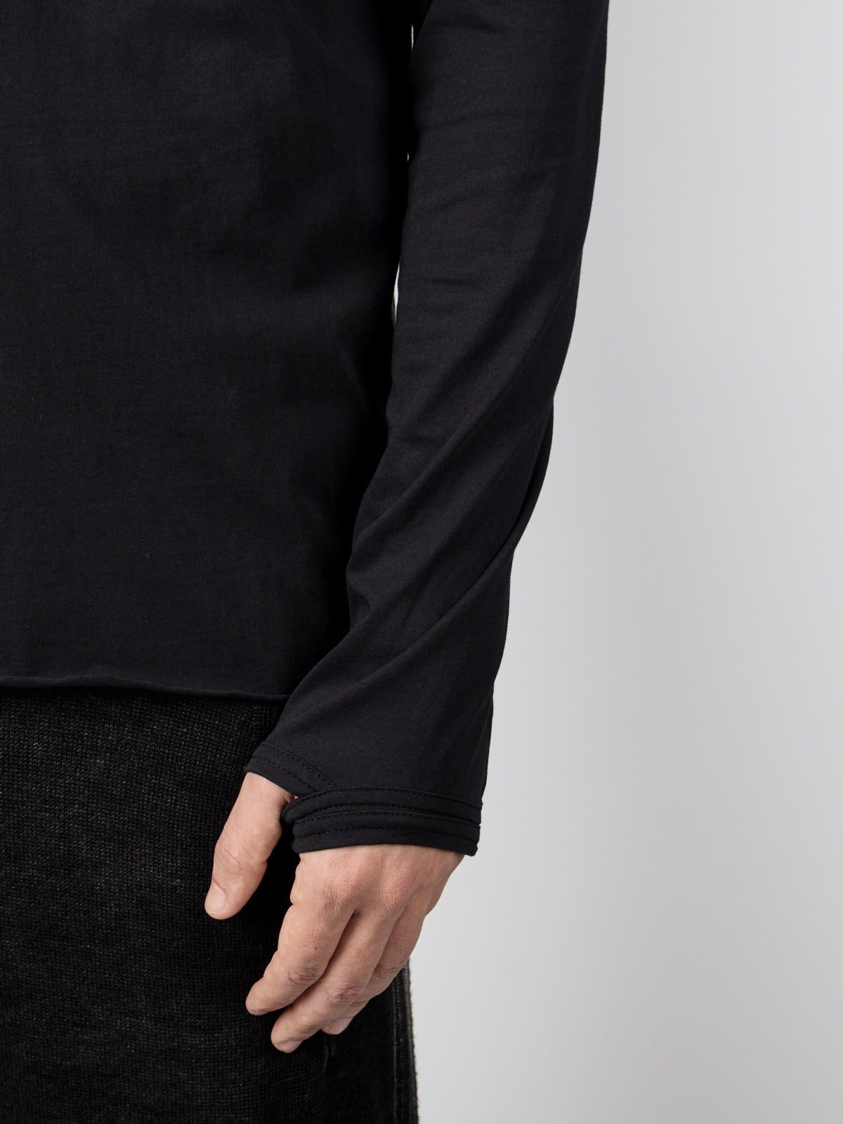 Long Sleeve T-Shirt with Vertical Leather Insert - by ISAAC SELLAM