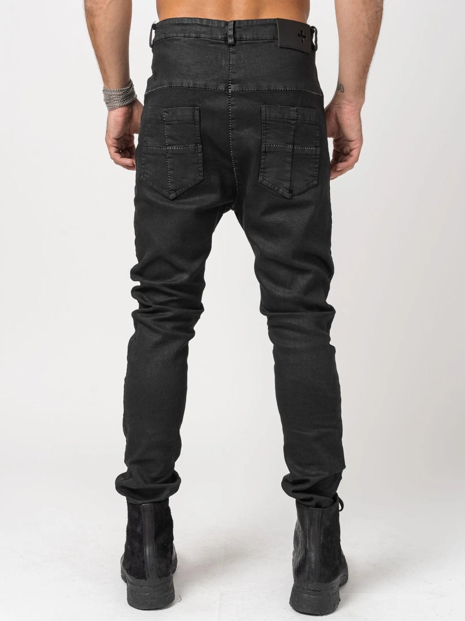 Low Crotch Jeans with Leather Effect - by MD75