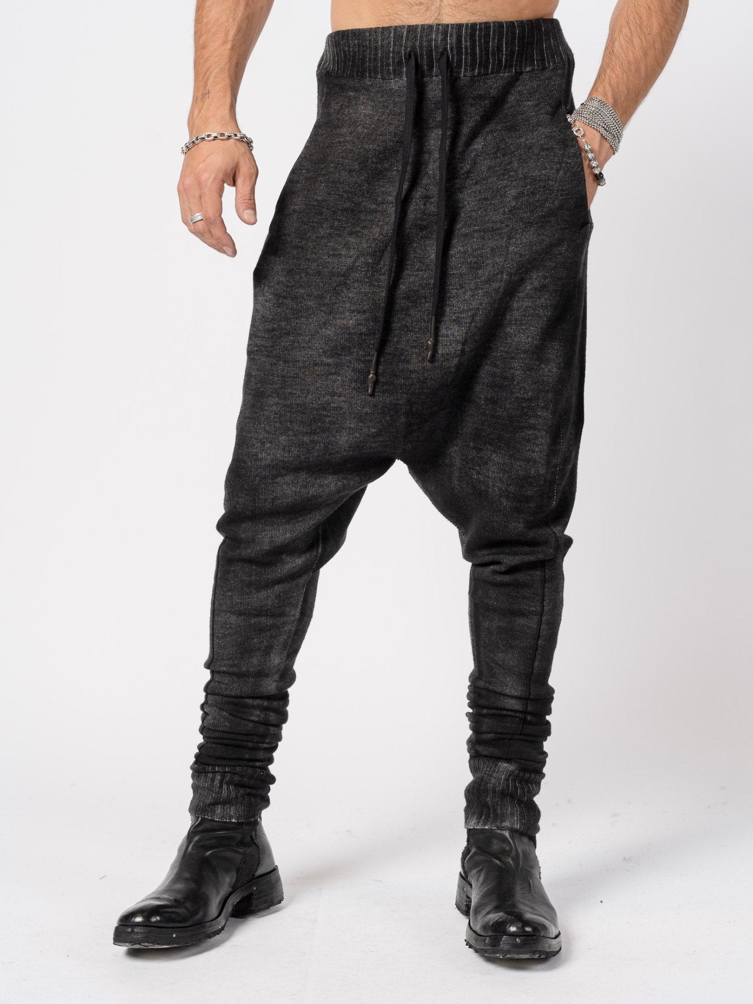 Low Crotch Wool Knit Pants - by MD75