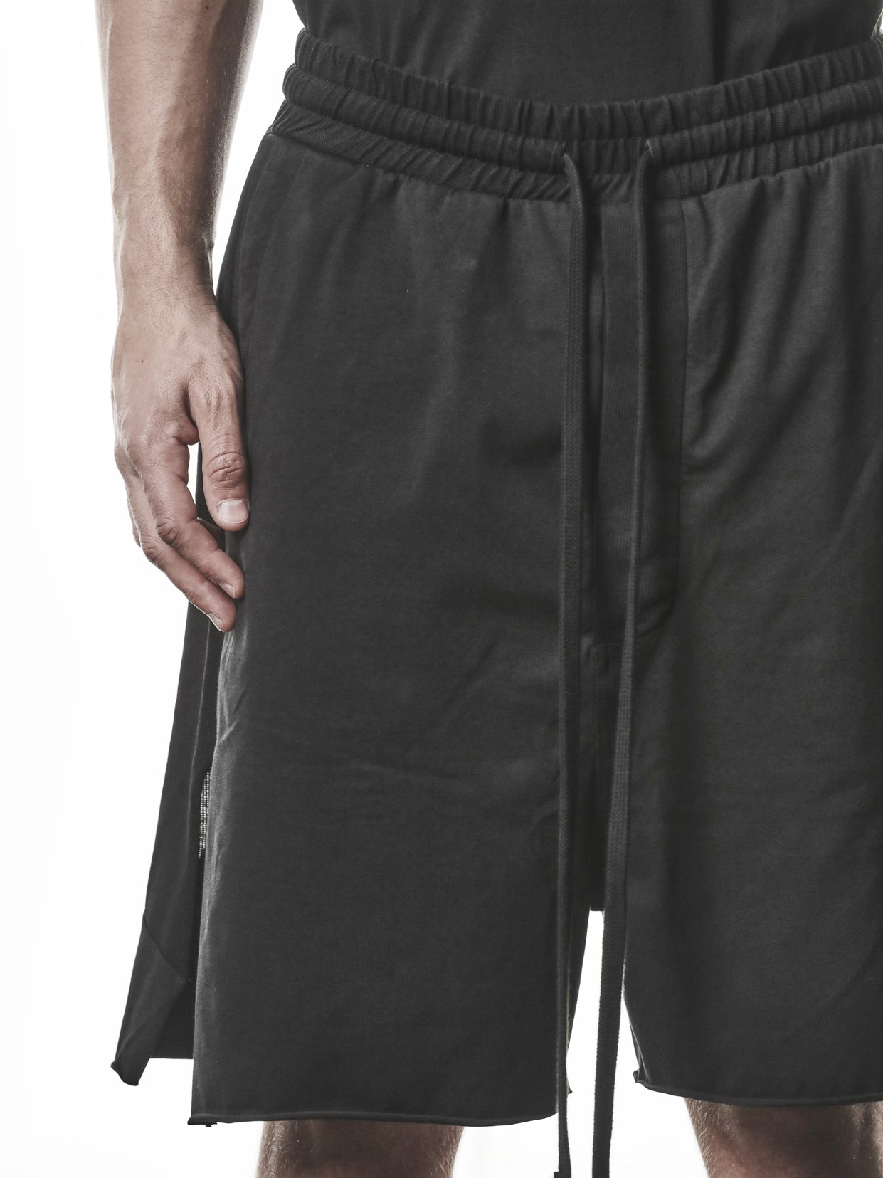 THOM KROM Matmix Cotton Shorts black - waistband and drawstring detail