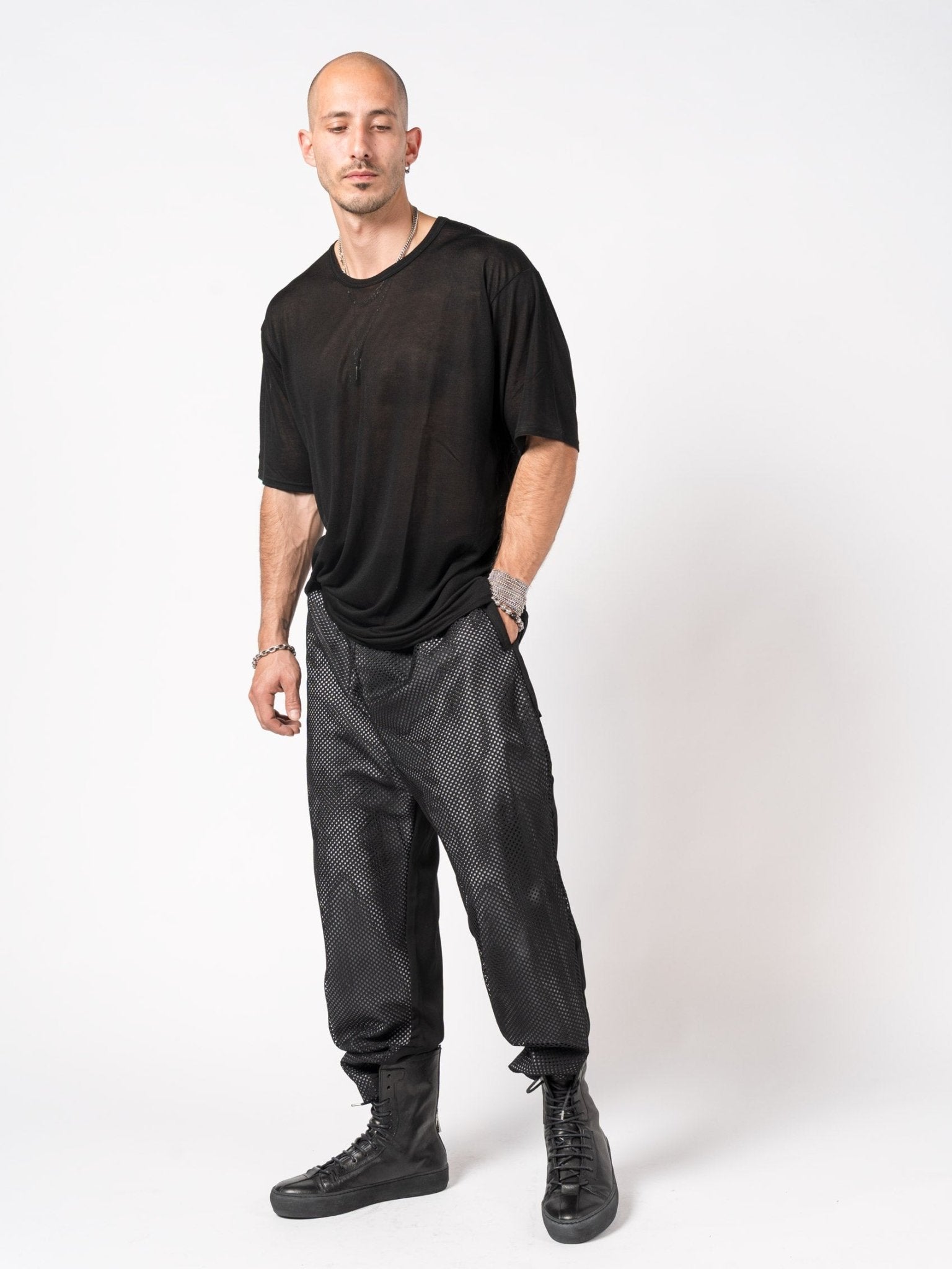 Mesh - Layered Drawstring Pants - by GIOVANNI CAVAGNA
