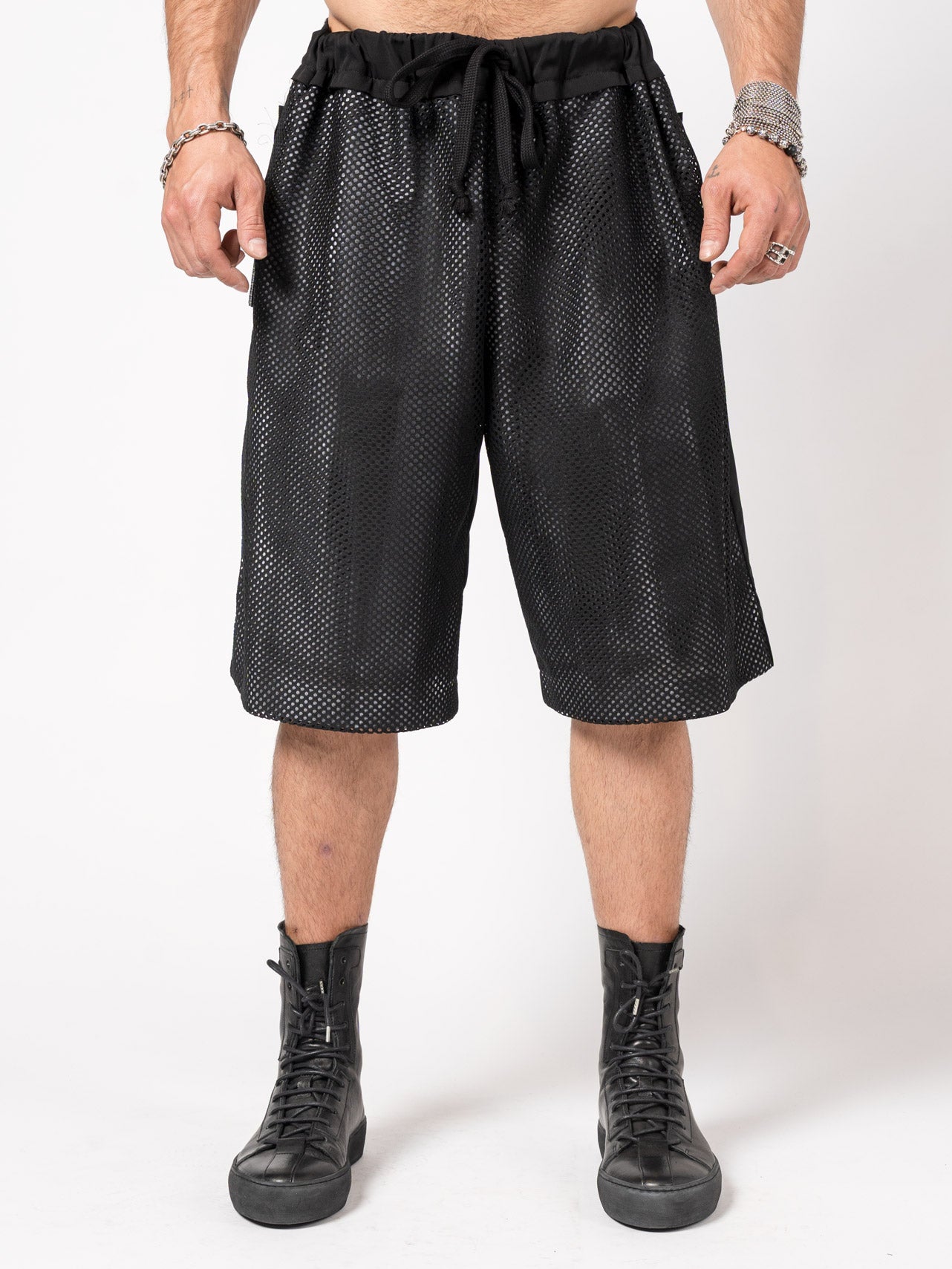 Mesh - Layered Drawstring Shorts - by GIOVANNI CAVAGNA