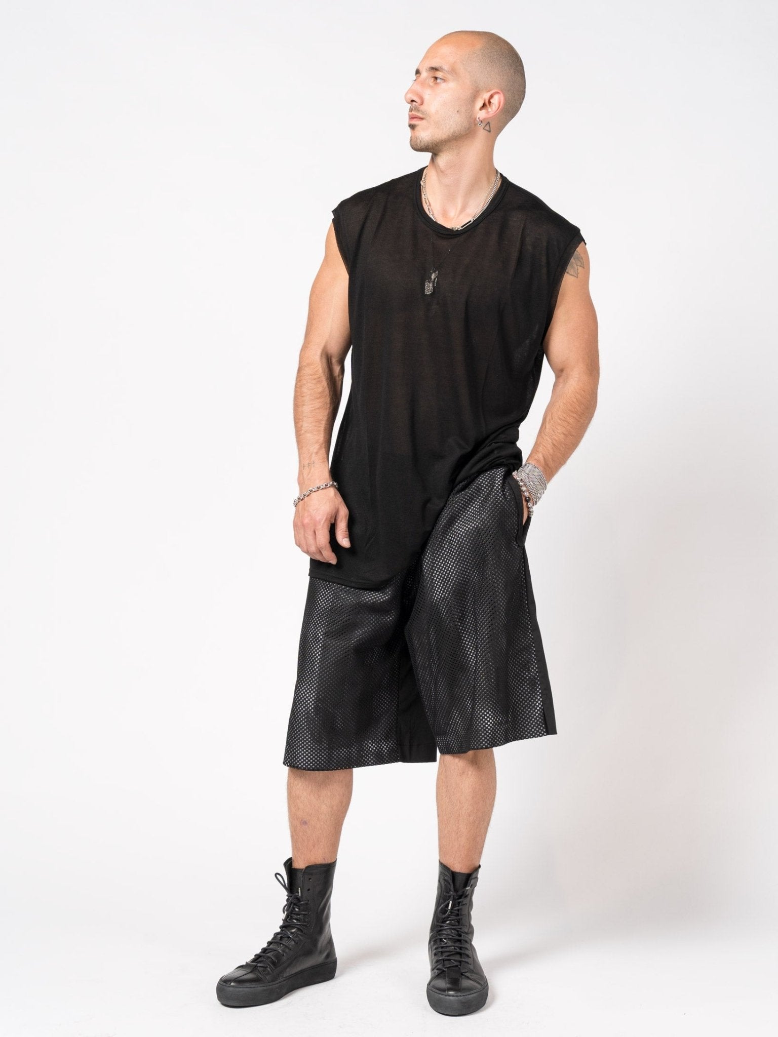 Mesh - Layered Drawstring Shorts - by GIOVANNI CAVAGNA