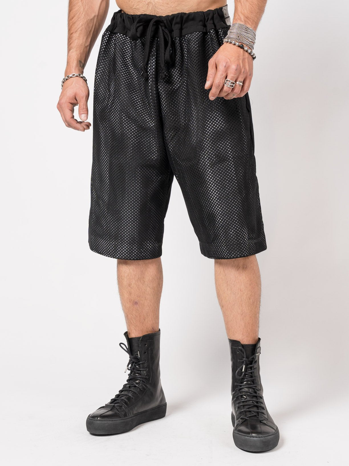 Mesh - Layered Drawstring Shorts - by GIOVANNI CAVAGNA