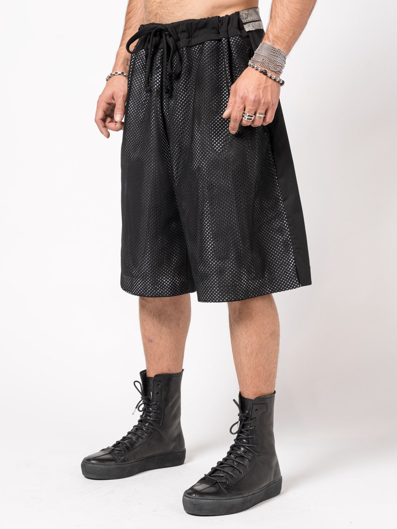 Mesh - Layered Drawstring Shorts - by GIOVANNI CAVAGNA