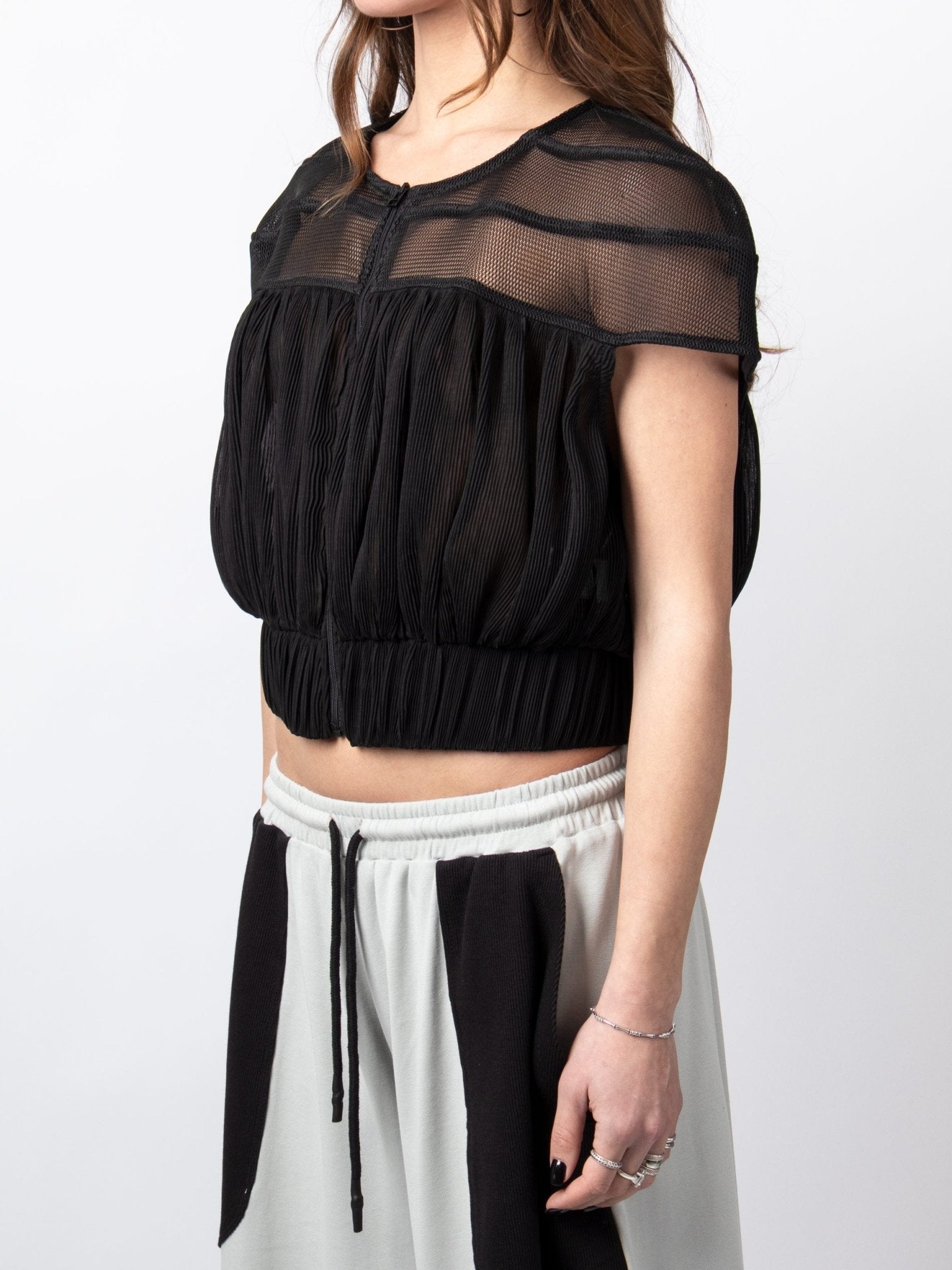 Mesh Panel Cropped Top - by VAGUE