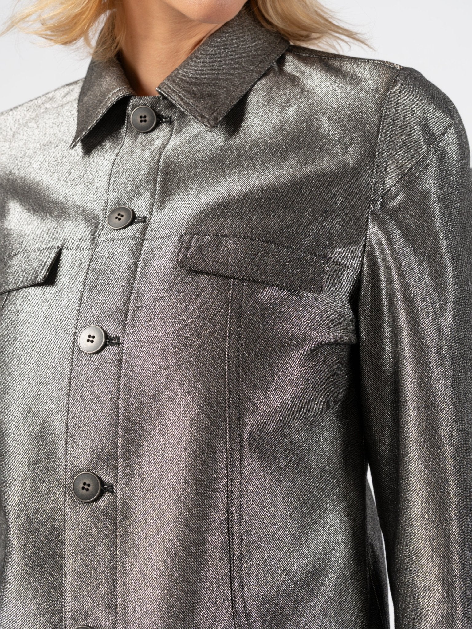 Metallic Finish Cropped Jacket - by SAPIO