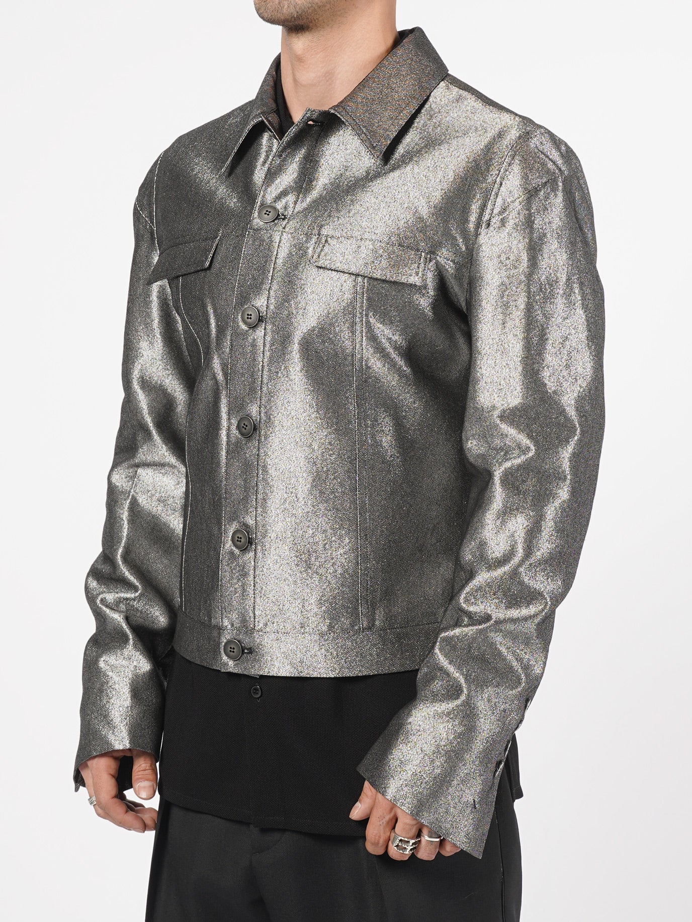 Metallic Finish Cropped Jacket - by SAPIO