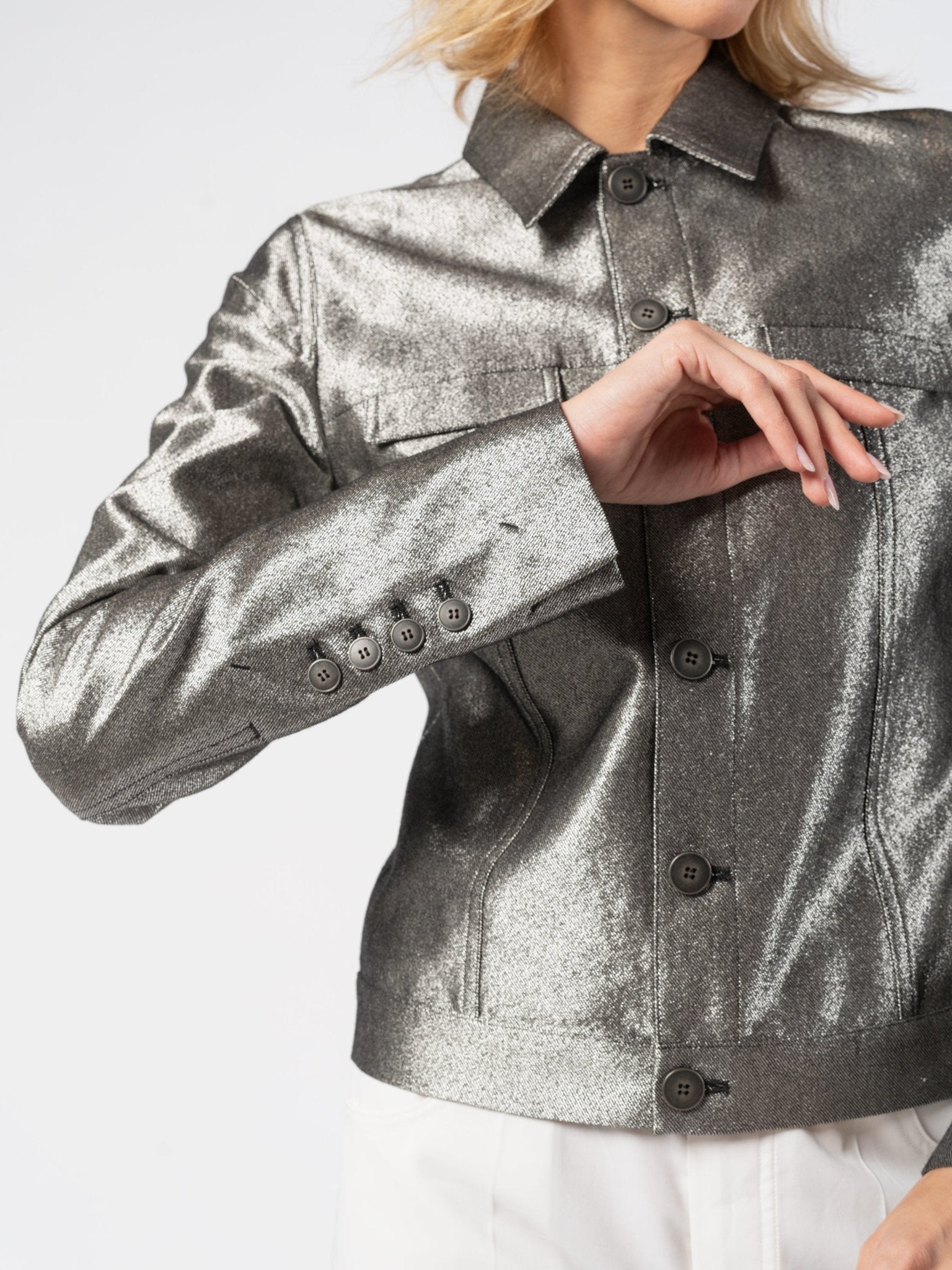 Metallic Finish Cropped Jacket - by SAPIO