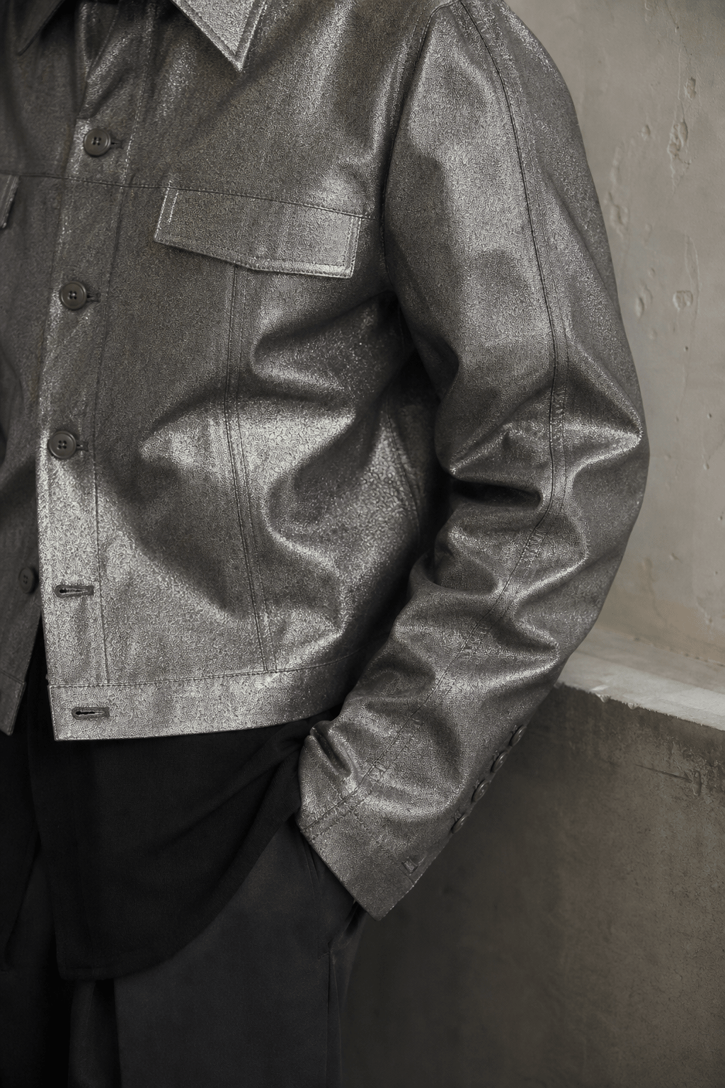 Metallic Finish Cropped Jacket - by SAPIO