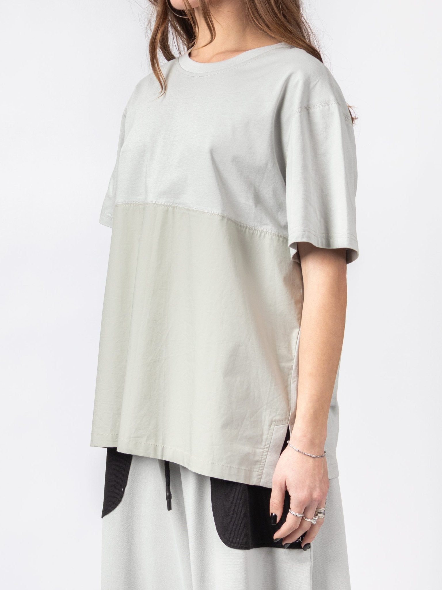 Mixed Fabric Short Sleeve Top - by VAGUE