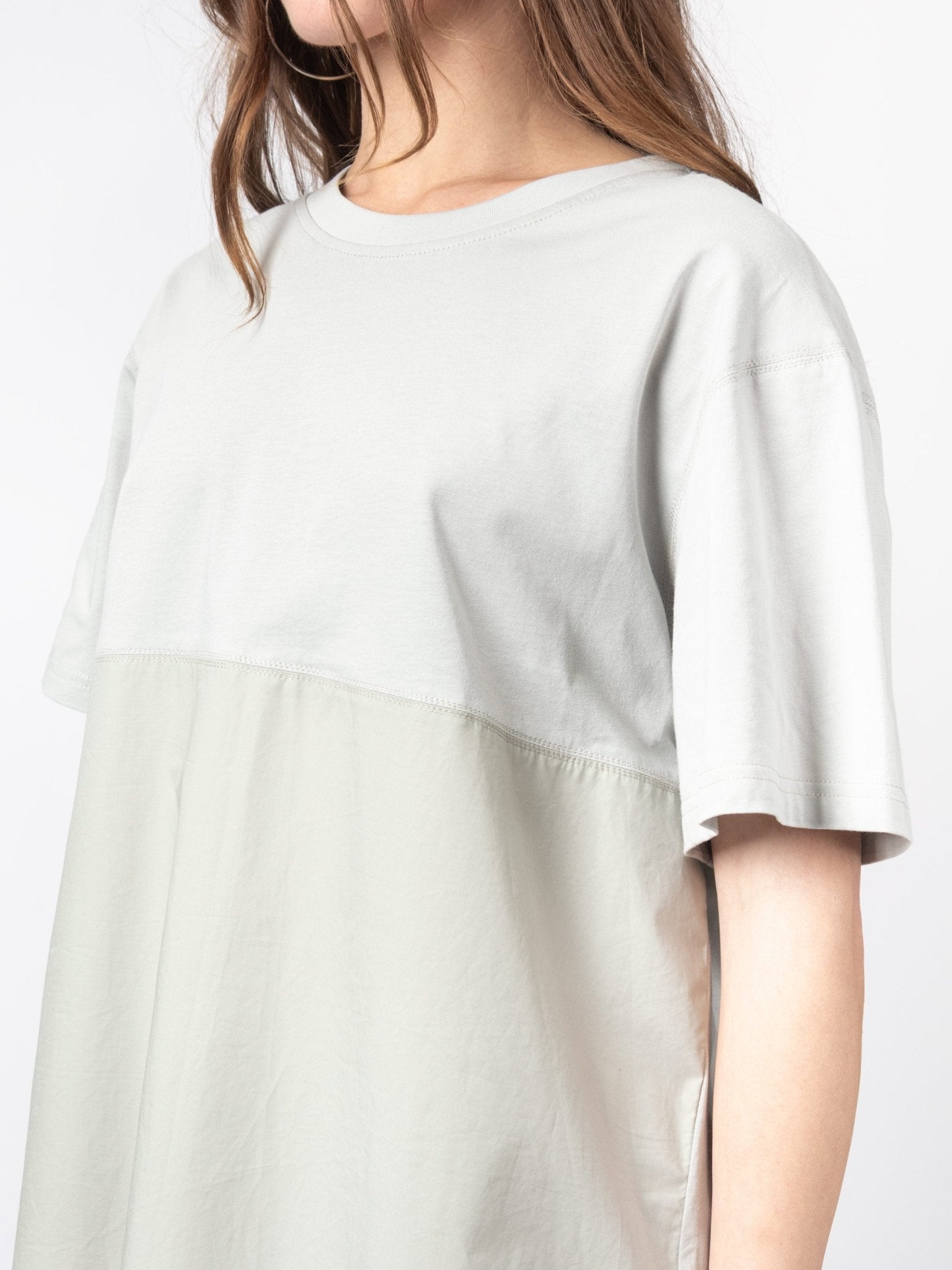 Mixed Fabric Short Sleeve Top - by VAGUE