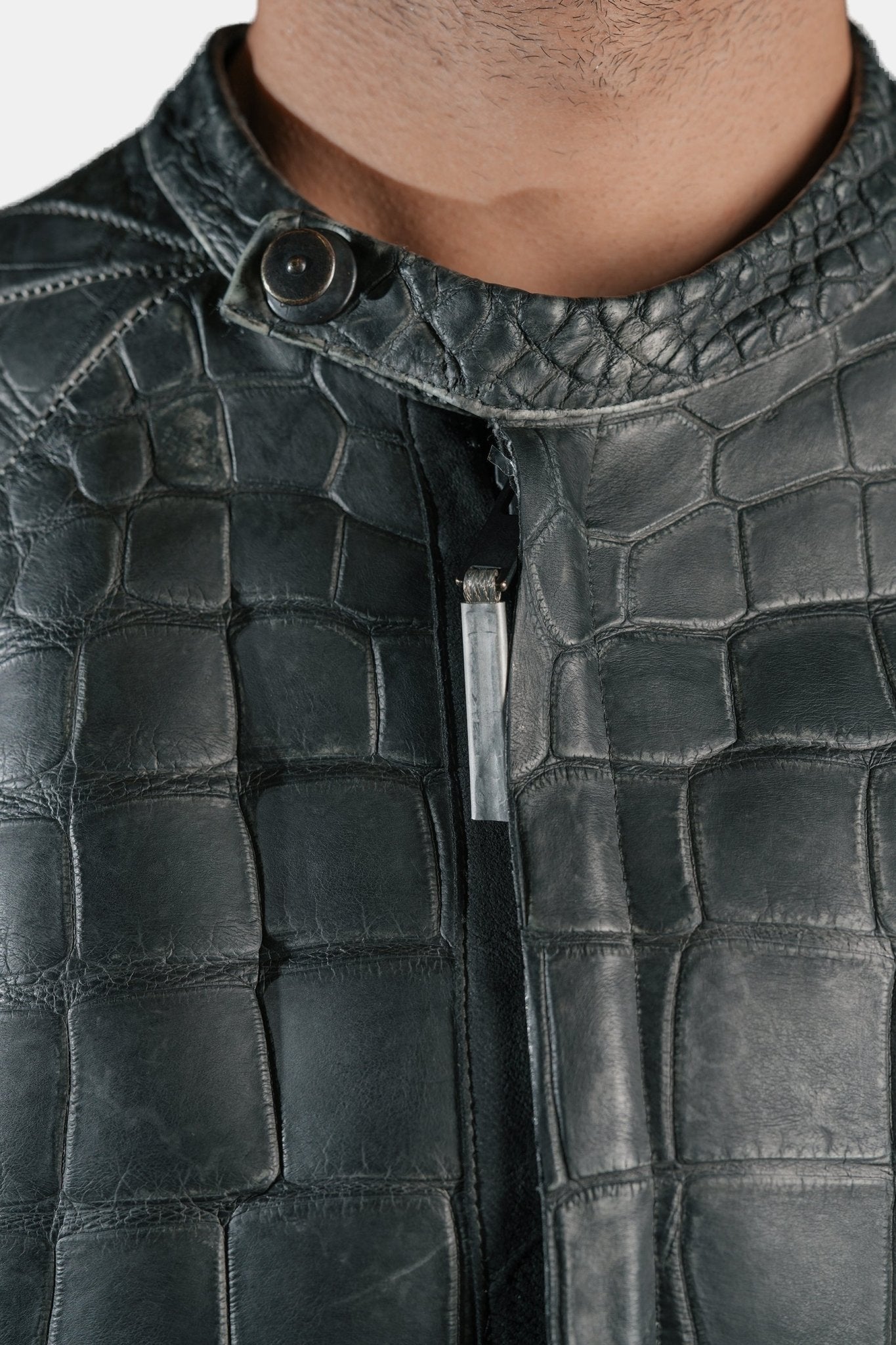 Musculaire Alligator Leather Jacket - Plomb - by ISAAC SELLAM