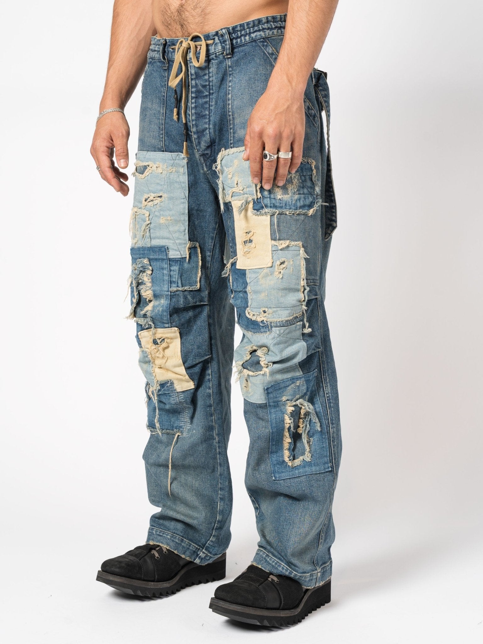 Patchwork Utility Denim Pants - by D.HYGEN