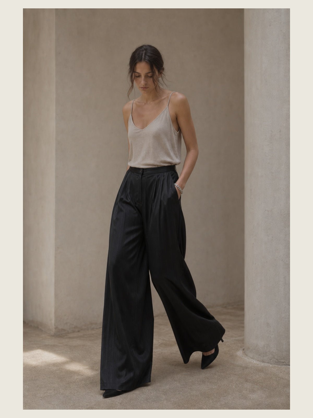 Pinstripe Satin Palazzo Trousers - by LA HAINE INSIDE US