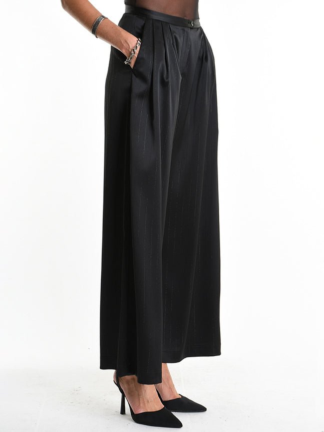 Pinstripe Satin Palazzo Trousers - by LA HAINE INSIDE US