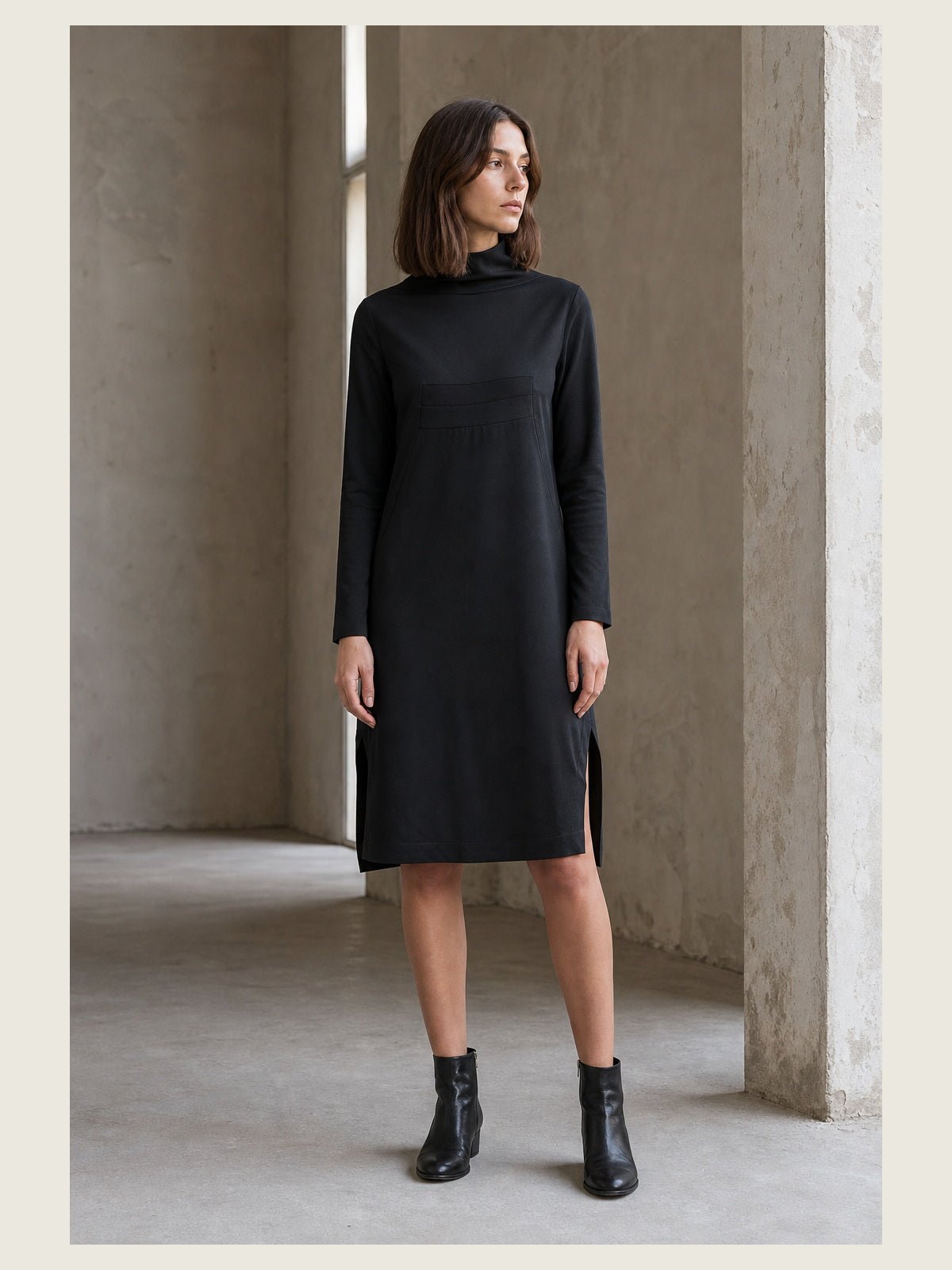 Primordial Is Primitive High-Neck Column Dress in Black - by PRIMORDIAL IS PRIMITIVE