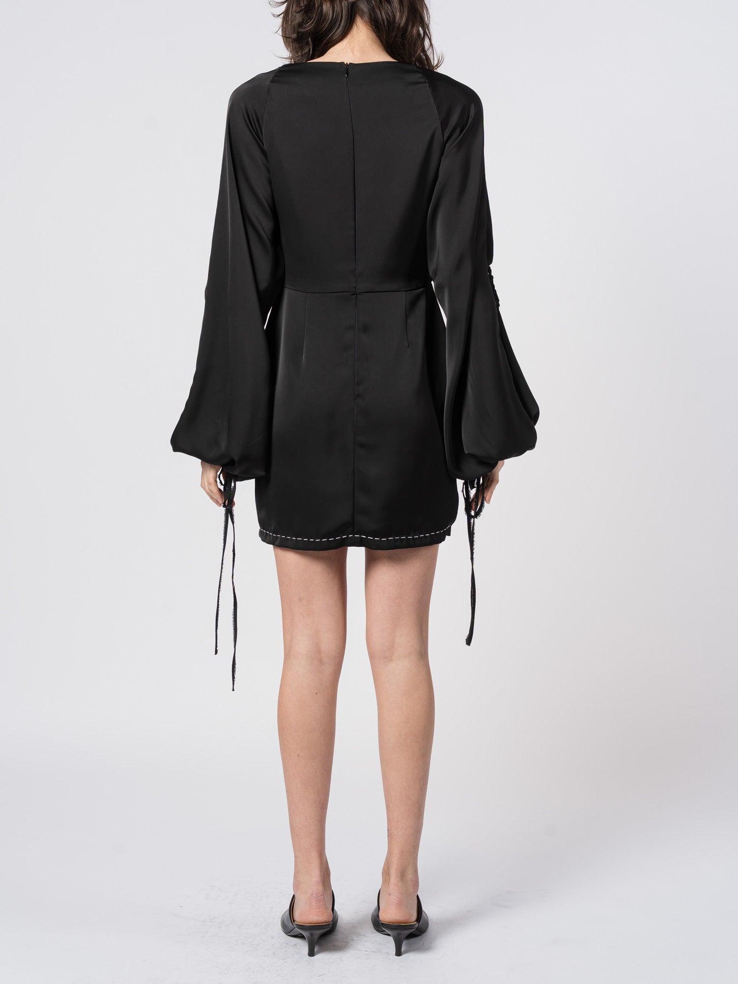 Puff - Sleeve Satin Mini Dress - by SHARONA SHARVIT