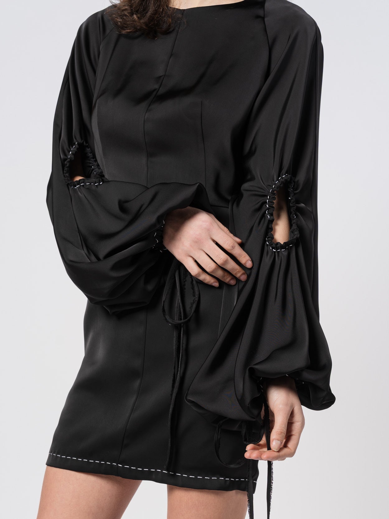 Puff - Sleeve Satin Mini Dress - by SHARONA SHARVIT