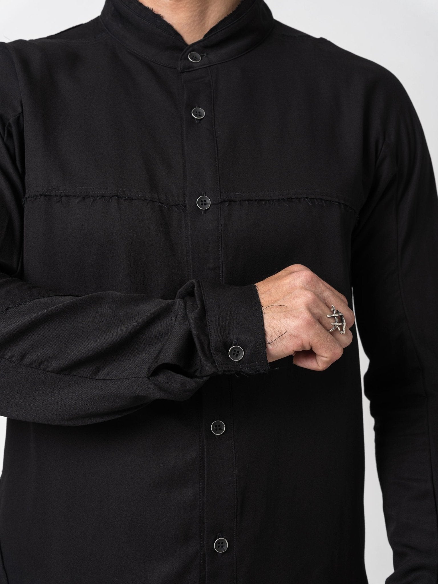 Rayon Twill Cut - Off Band Collar Shirt - by D.HYGEN