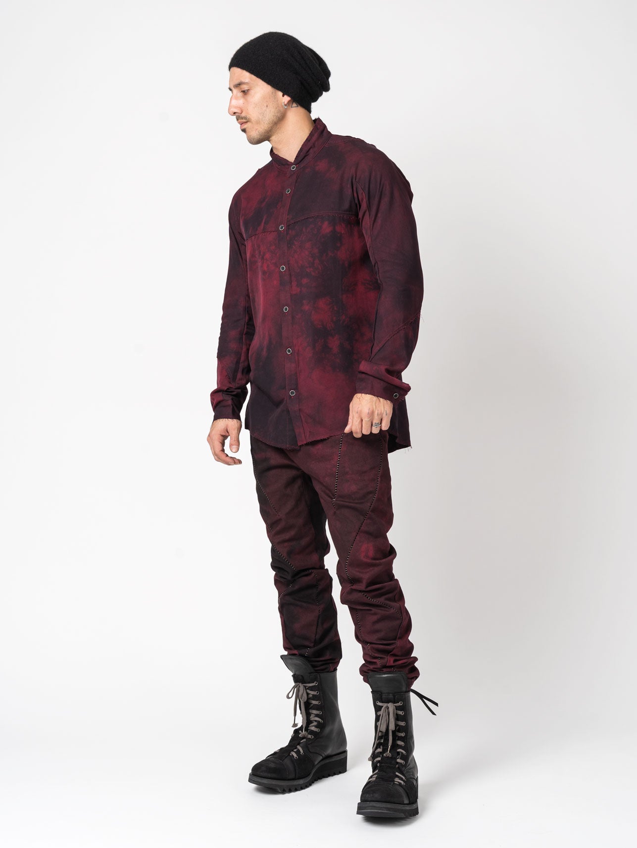 Rayon Twill Cut - Off Band Collar Shirt - by D.HYGEN