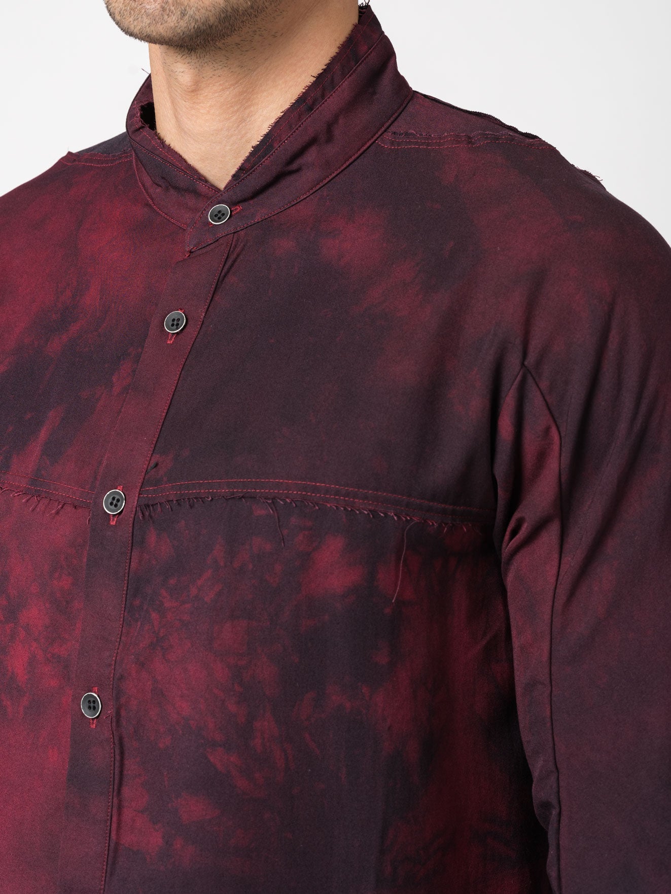 Rayon Twill Cut - Off Band Collar Shirt - by D.HYGEN