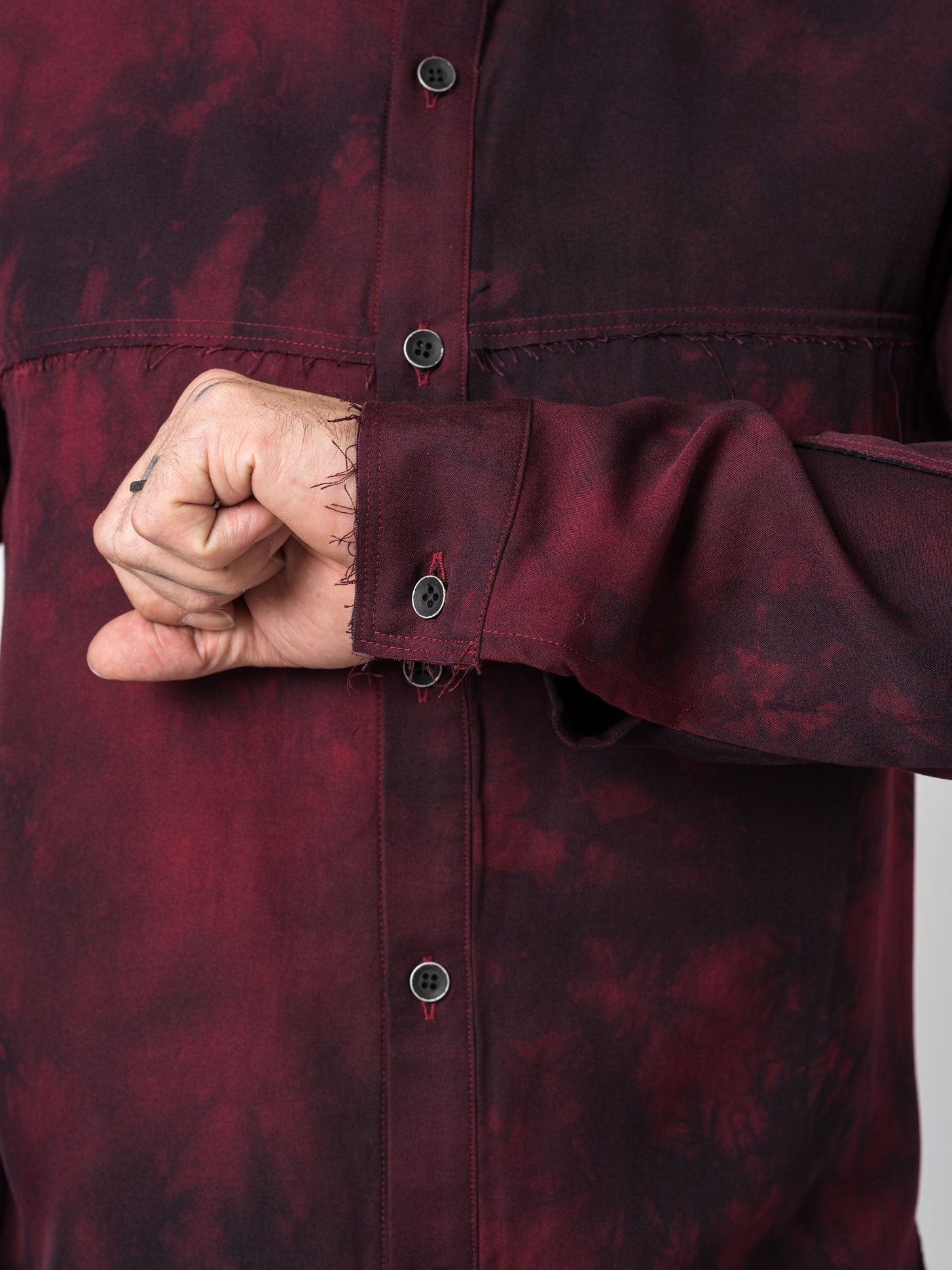 Rayon Twill Cut - Off Band Collar Shirt - by D.HYGEN