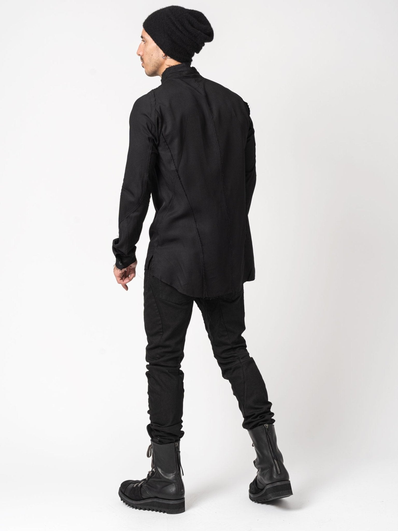 Rayon Twill Cut - Off Band Collar Shirt - by D.HYGEN