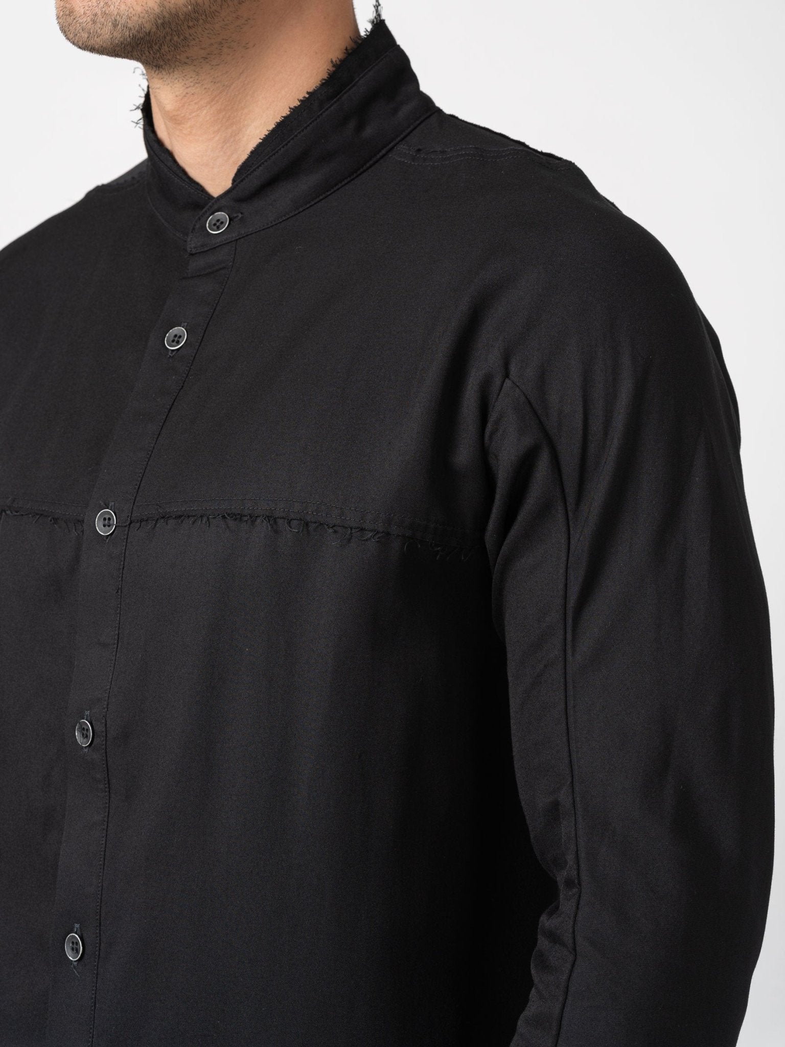 Rayon Twill Cut - Off Band Collar Shirt - by D.HYGEN