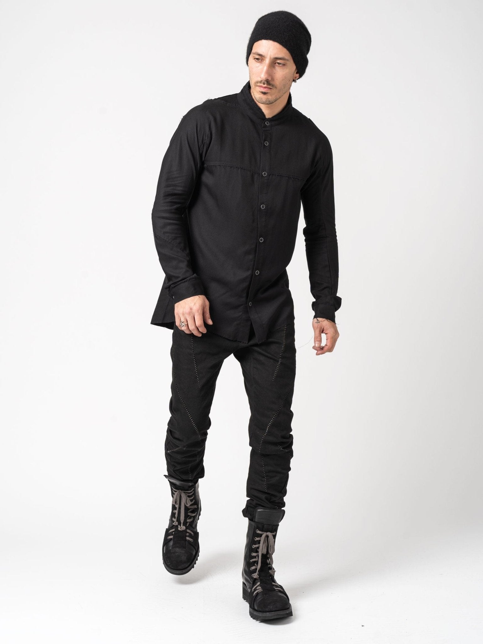 Rayon Twill Cut - Off Band Collar Shirt - by D.HYGEN