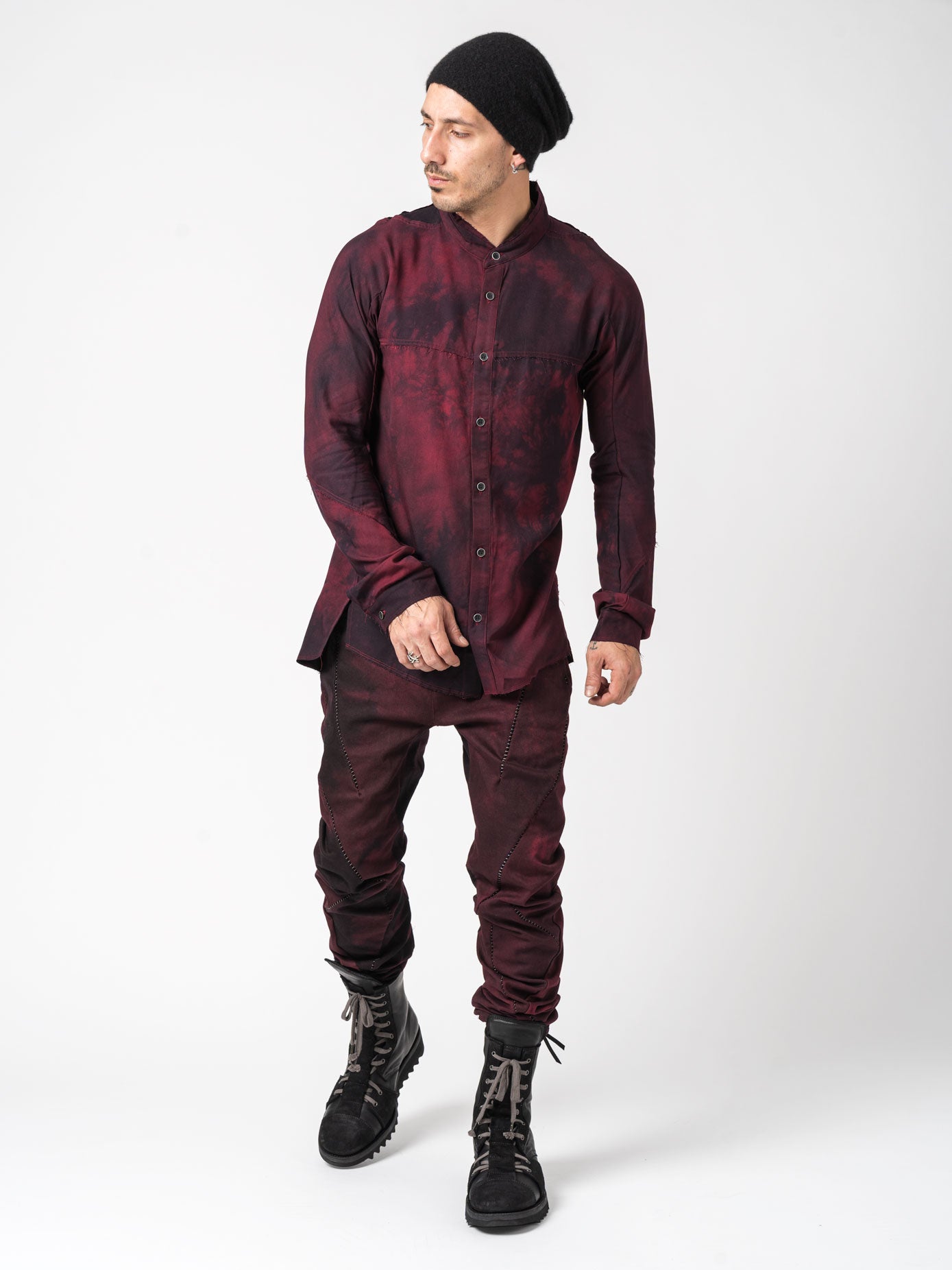 Rayon Twill Cut - Off Band Collar Shirt - by D.HYGEN