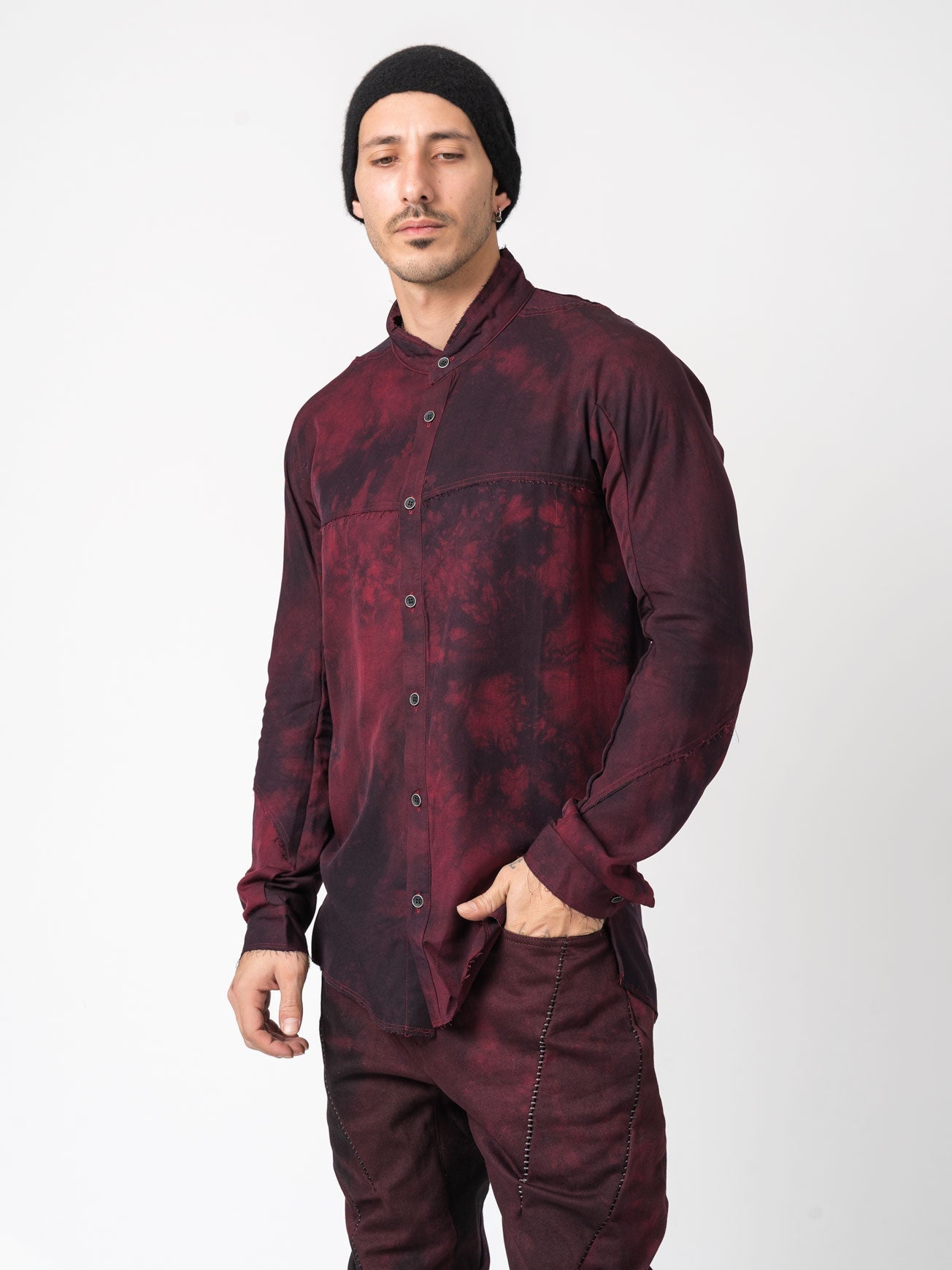 Rayon Twill Cut - Off Band Collar Shirt - by D.HYGEN
