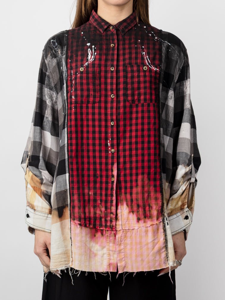 Reconstructed Layered Check Flannel Shirt - by OSHKO