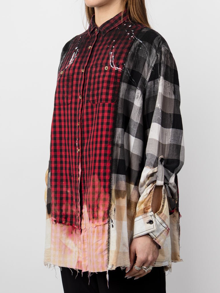 Reconstructed Layered Check Flannel Shirt - by OSHKO