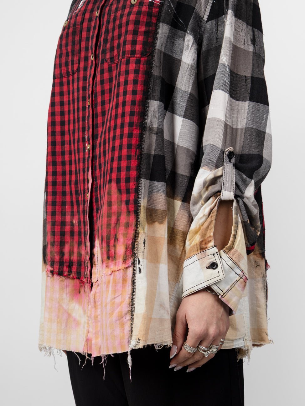 Reconstructed Layered Check Flannel Shirt - by OSHKO