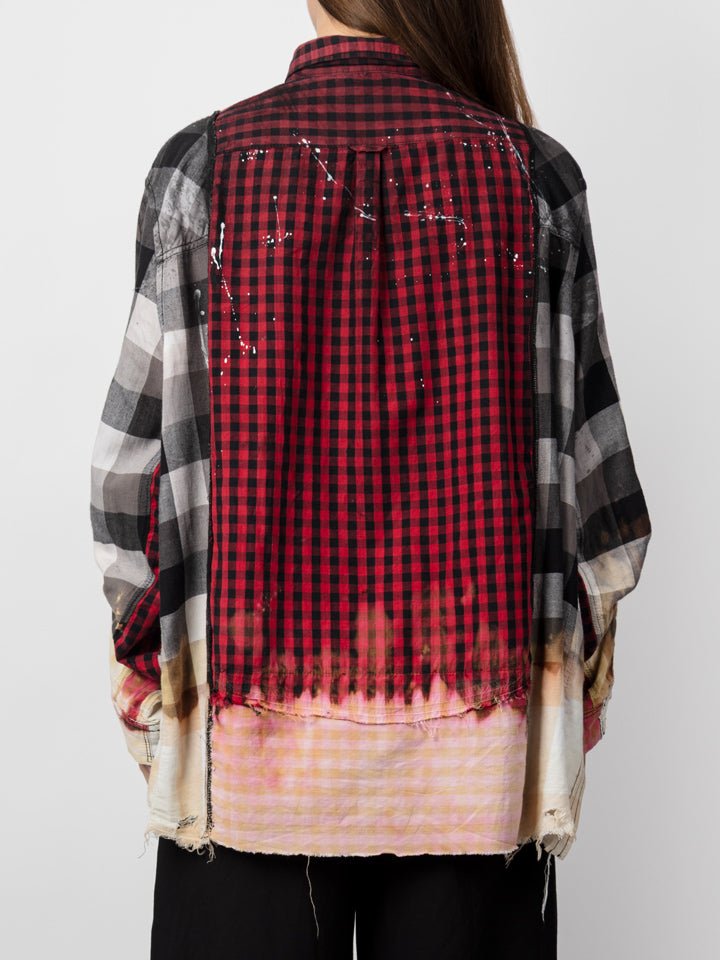 Reconstructed Layered Check Flannel Shirt - by OSHKO