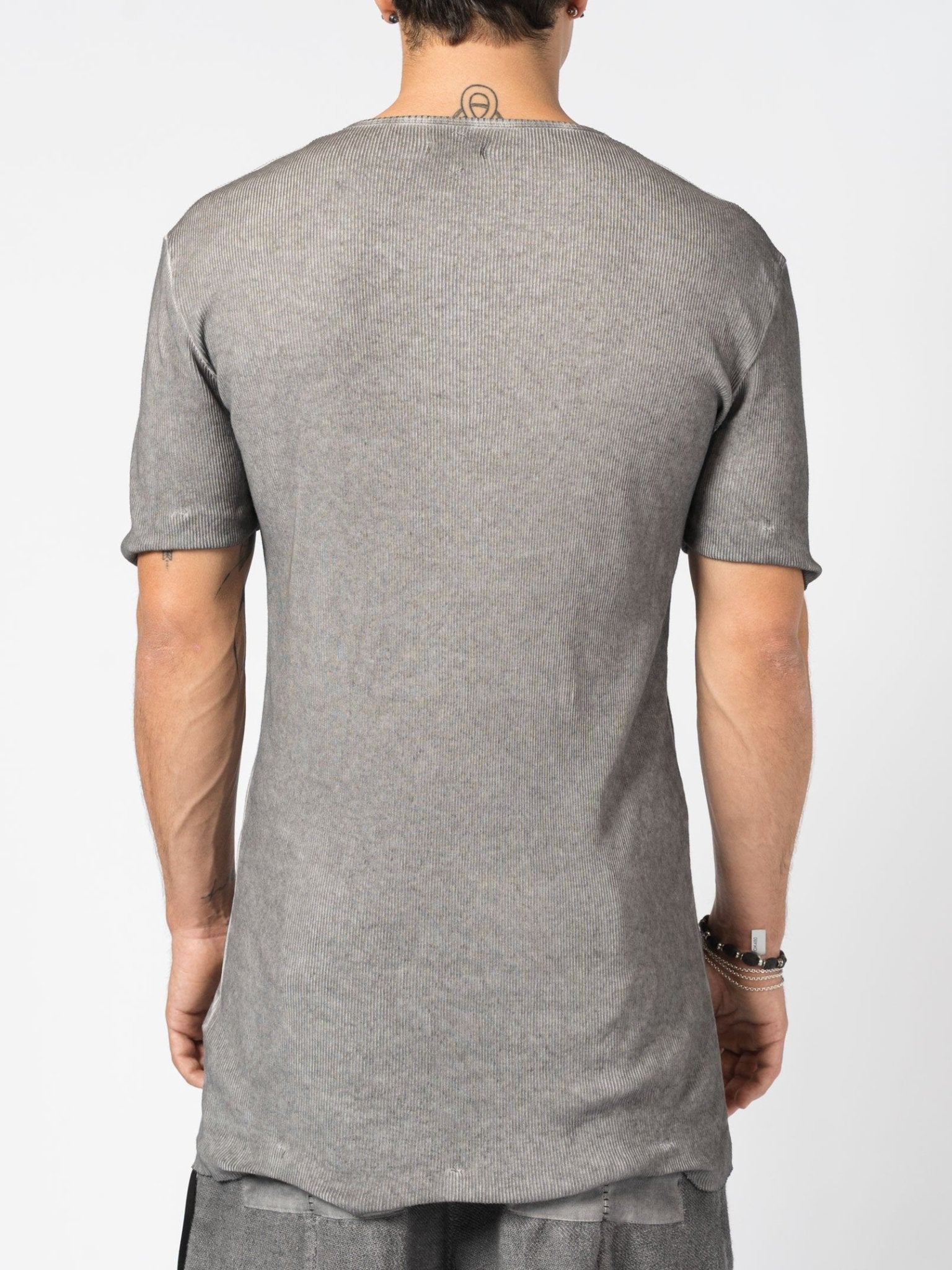 Ribbed Cotton Elongated Tee - by MD75
