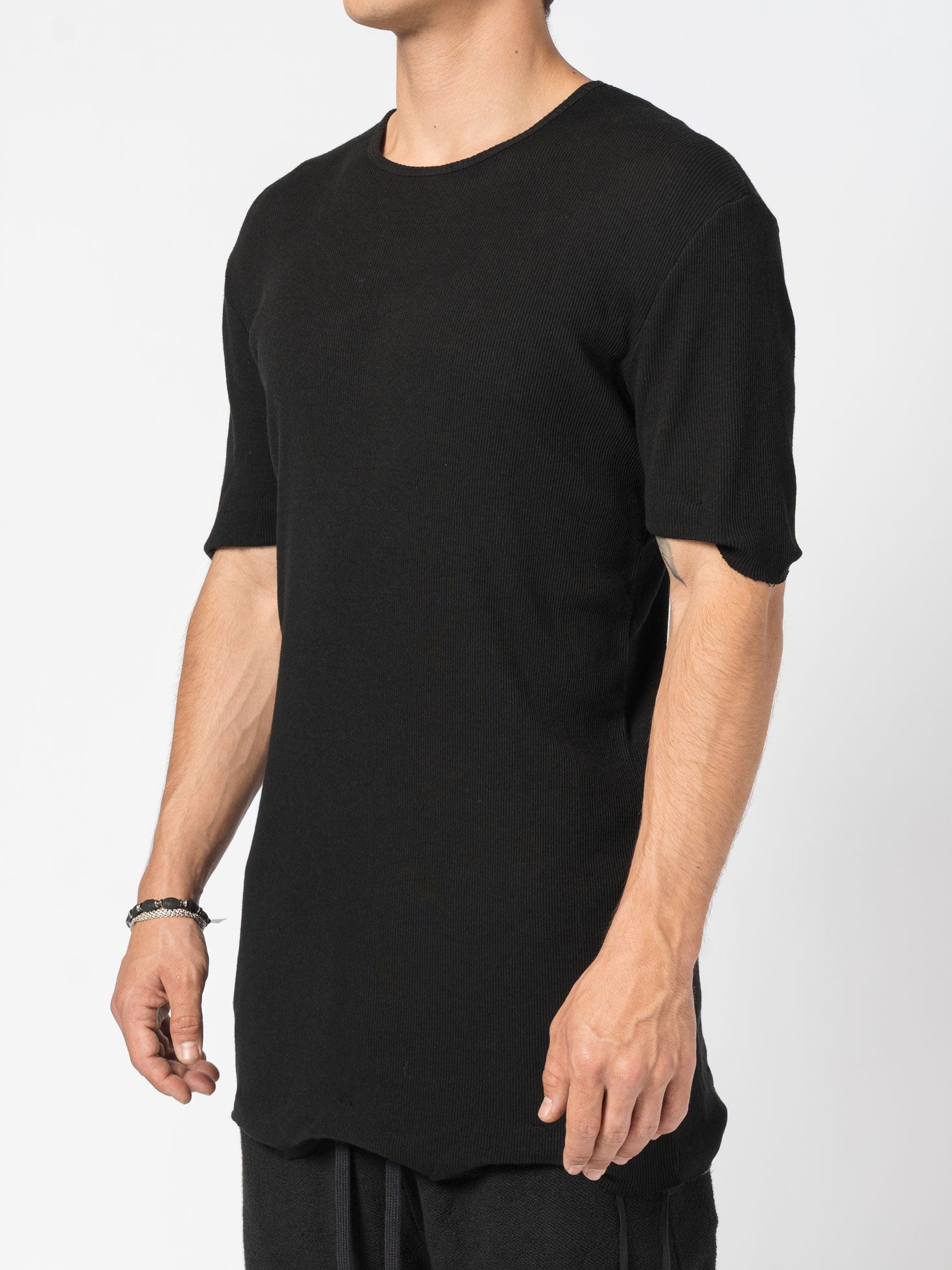 Ribbed Cotton Elongated Tee - by MD75