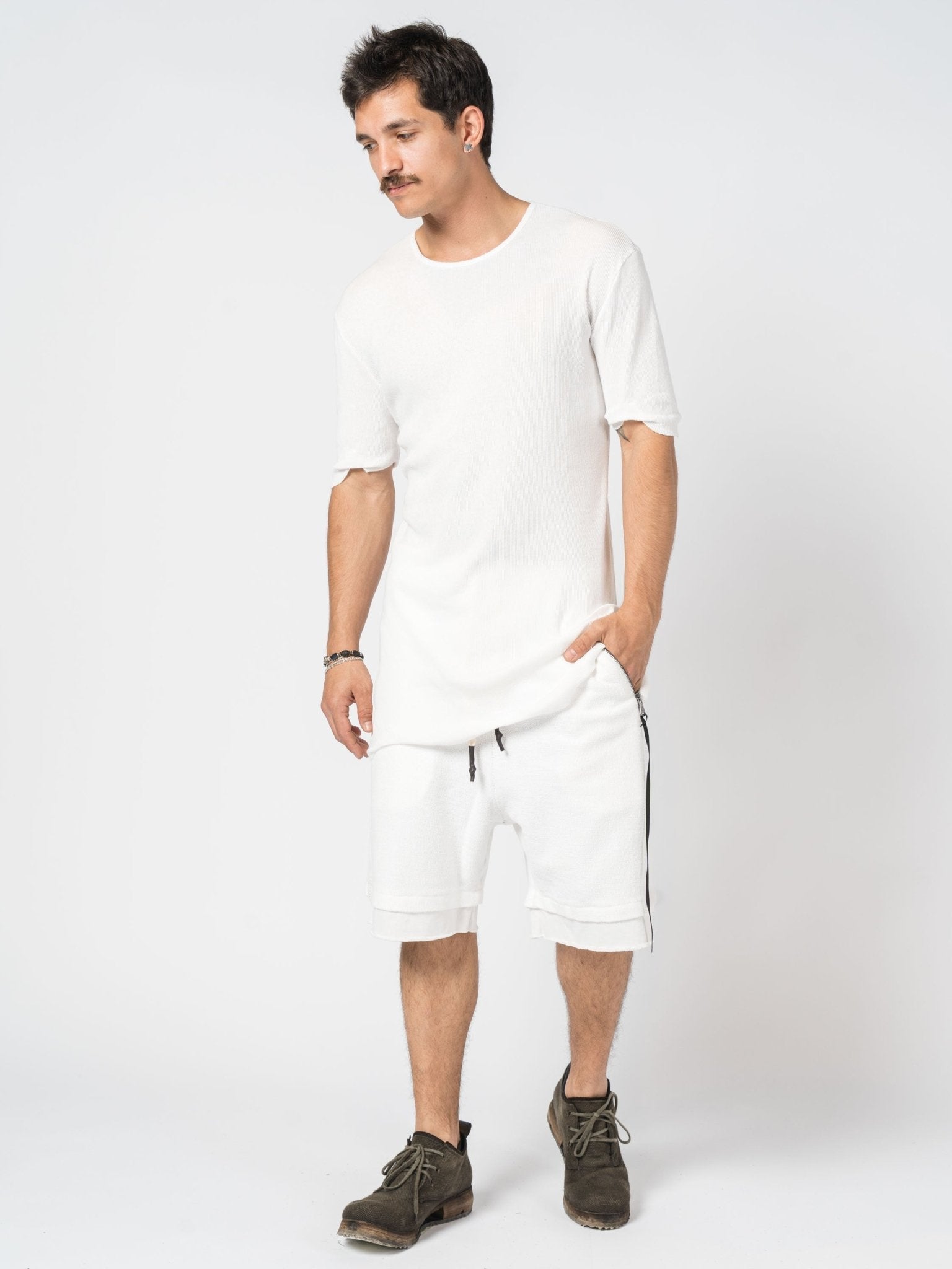 Ribbed Cotton Elongated Tee - by MD75