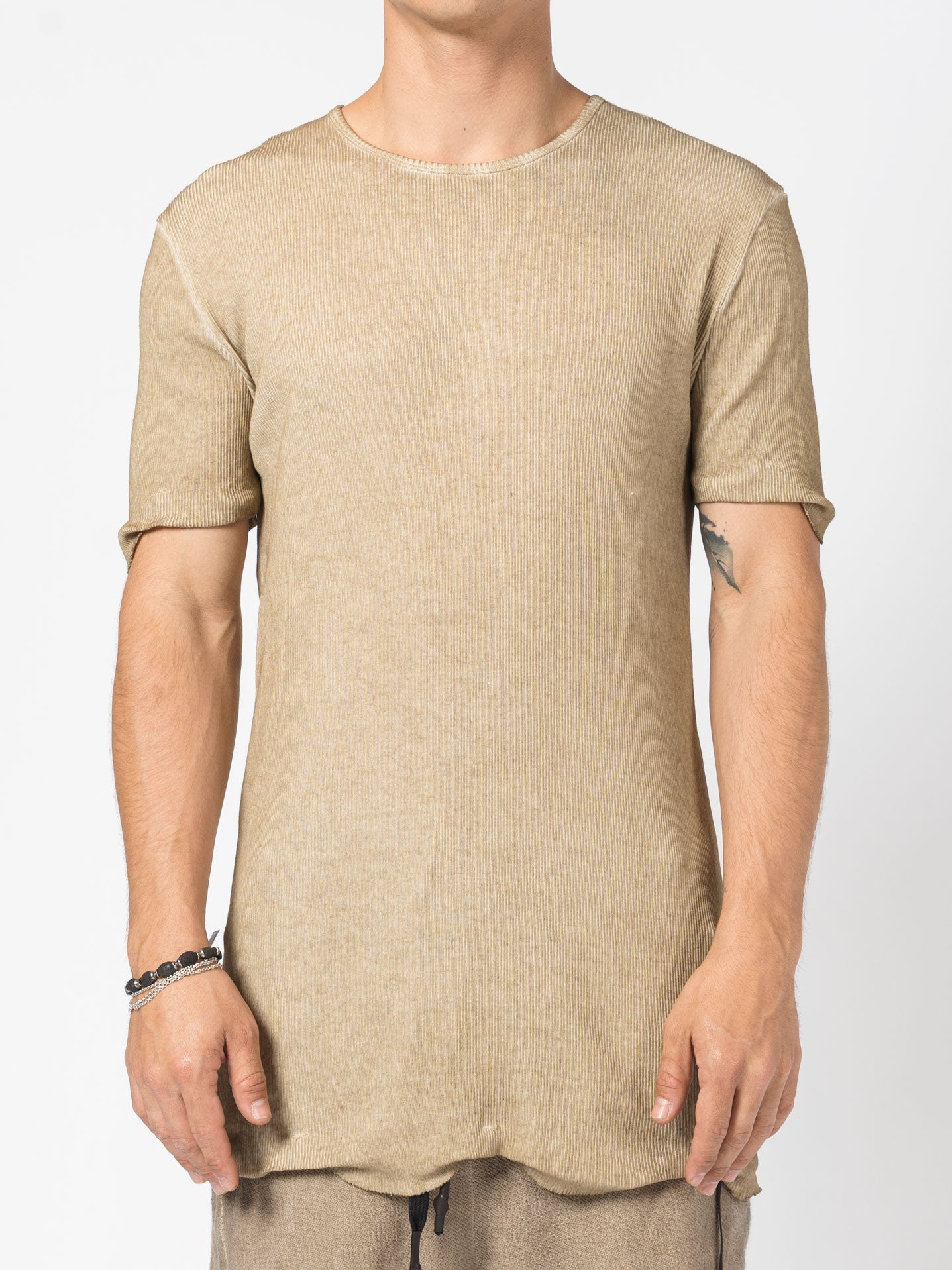 Ribbed Cotton Elongated Tee - by MD75