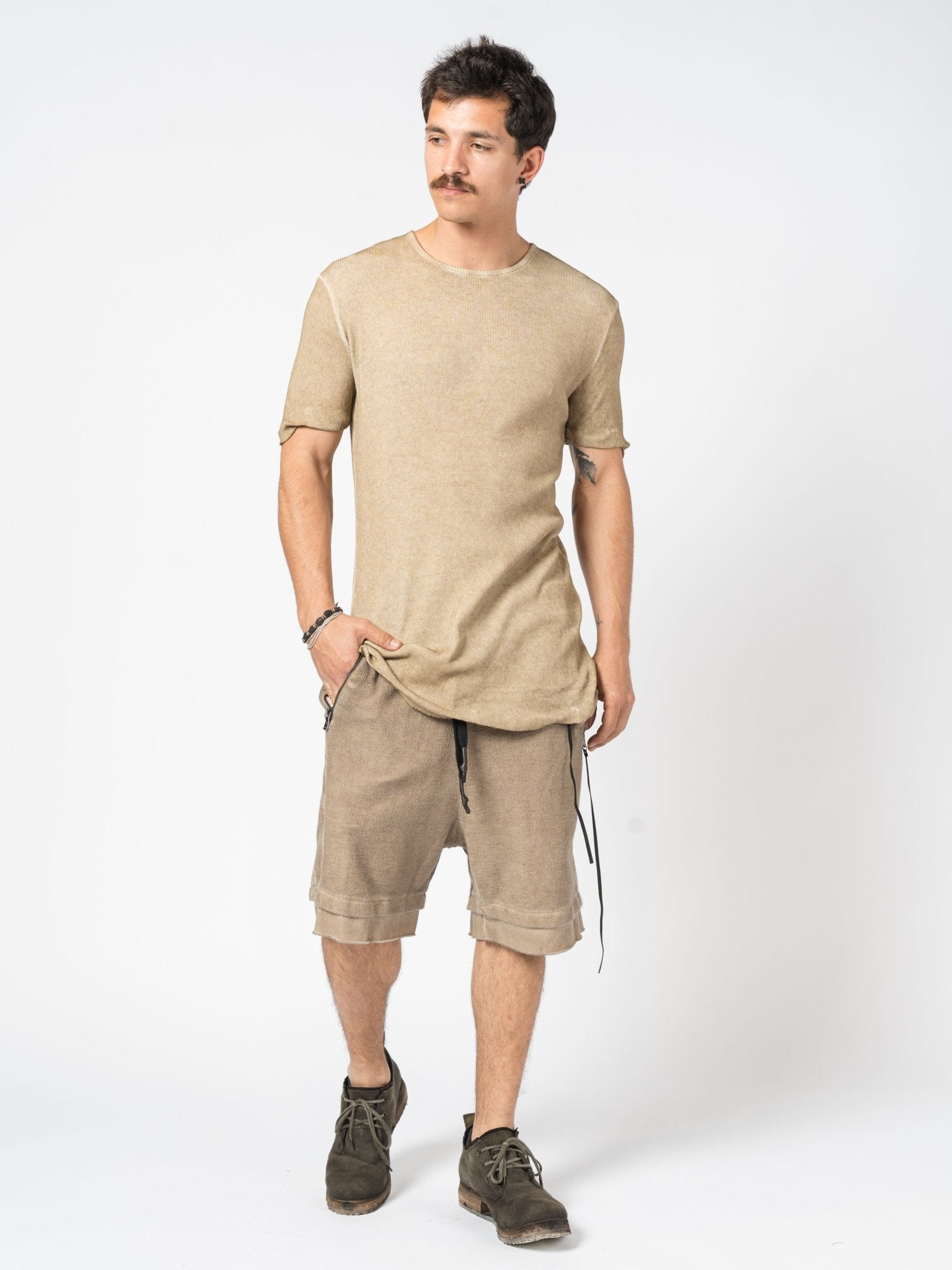 Ribbed Cotton Elongated Tee - by MD75