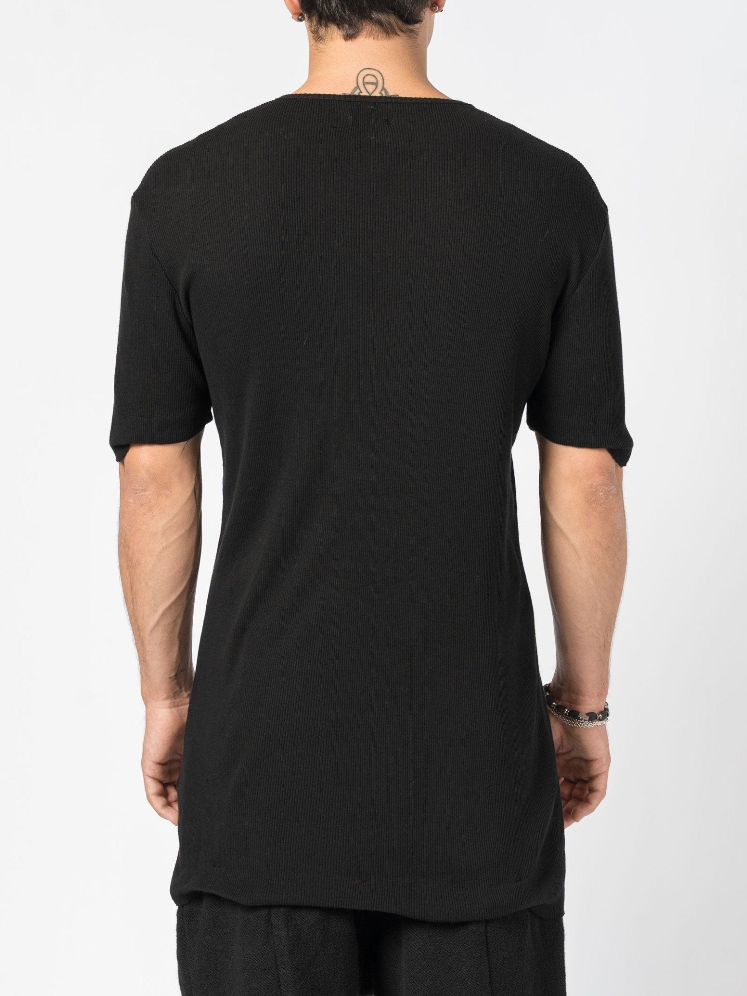 Ribbed Cotton Elongated Tee - by MD75