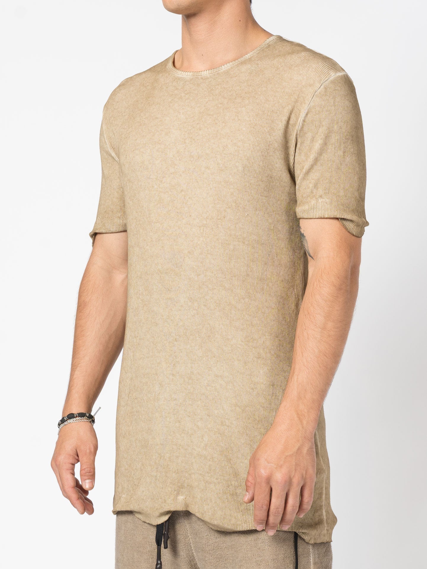 Ribbed Cotton Elongated Tee - by MD75