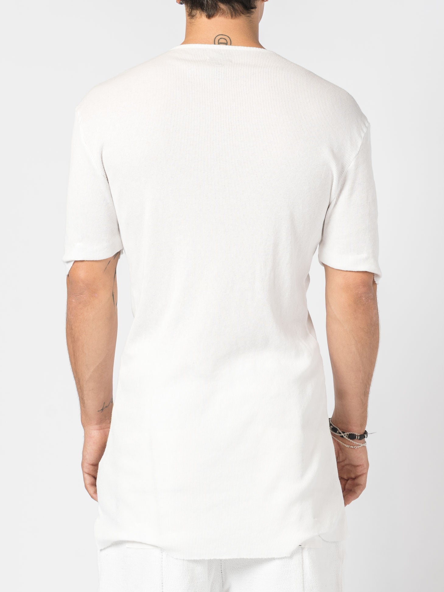 Ribbed Cotton Elongated Tee - by MD75