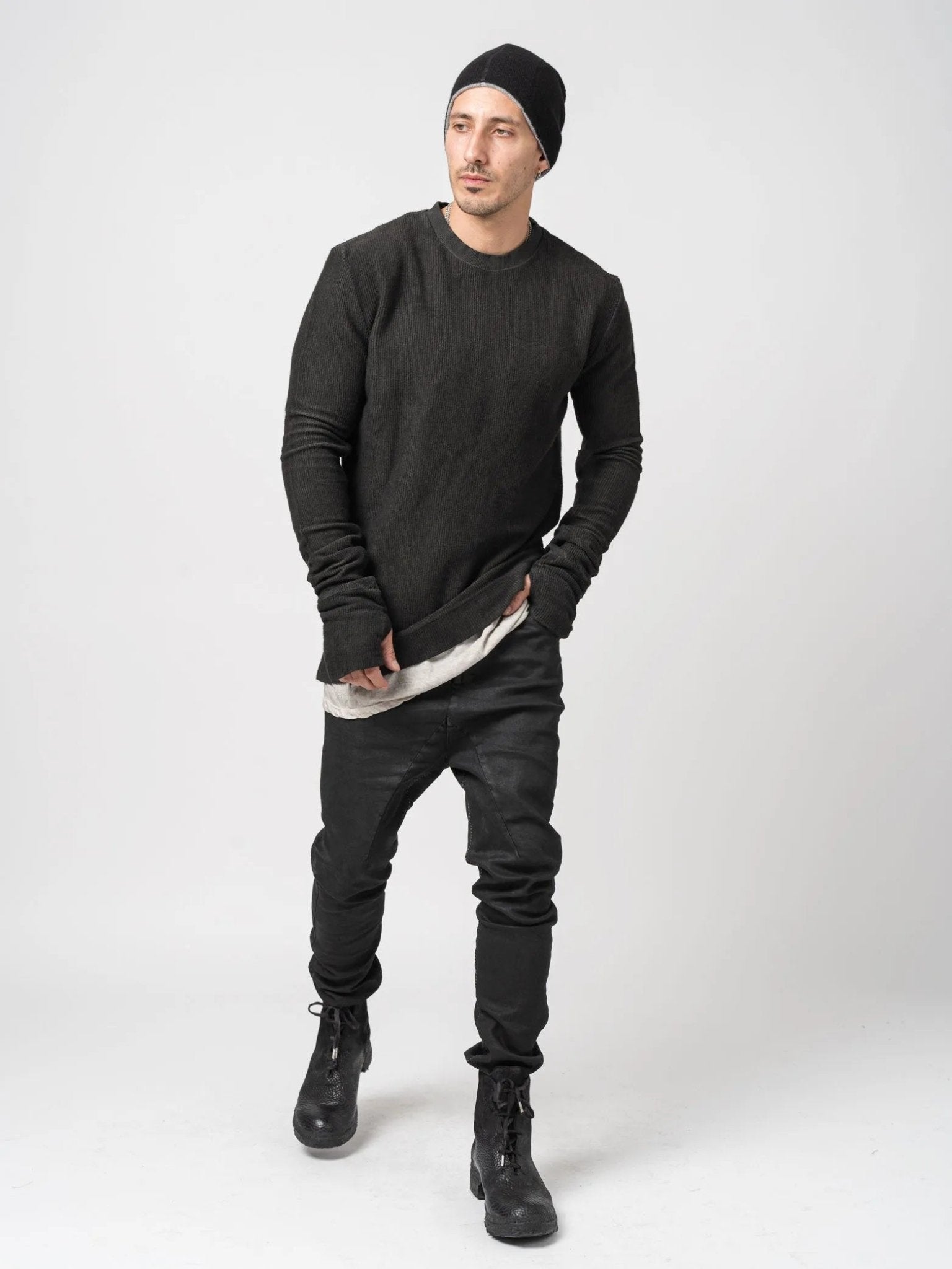 Ribbed Long - Sleeve Sweatshirt - by MD75